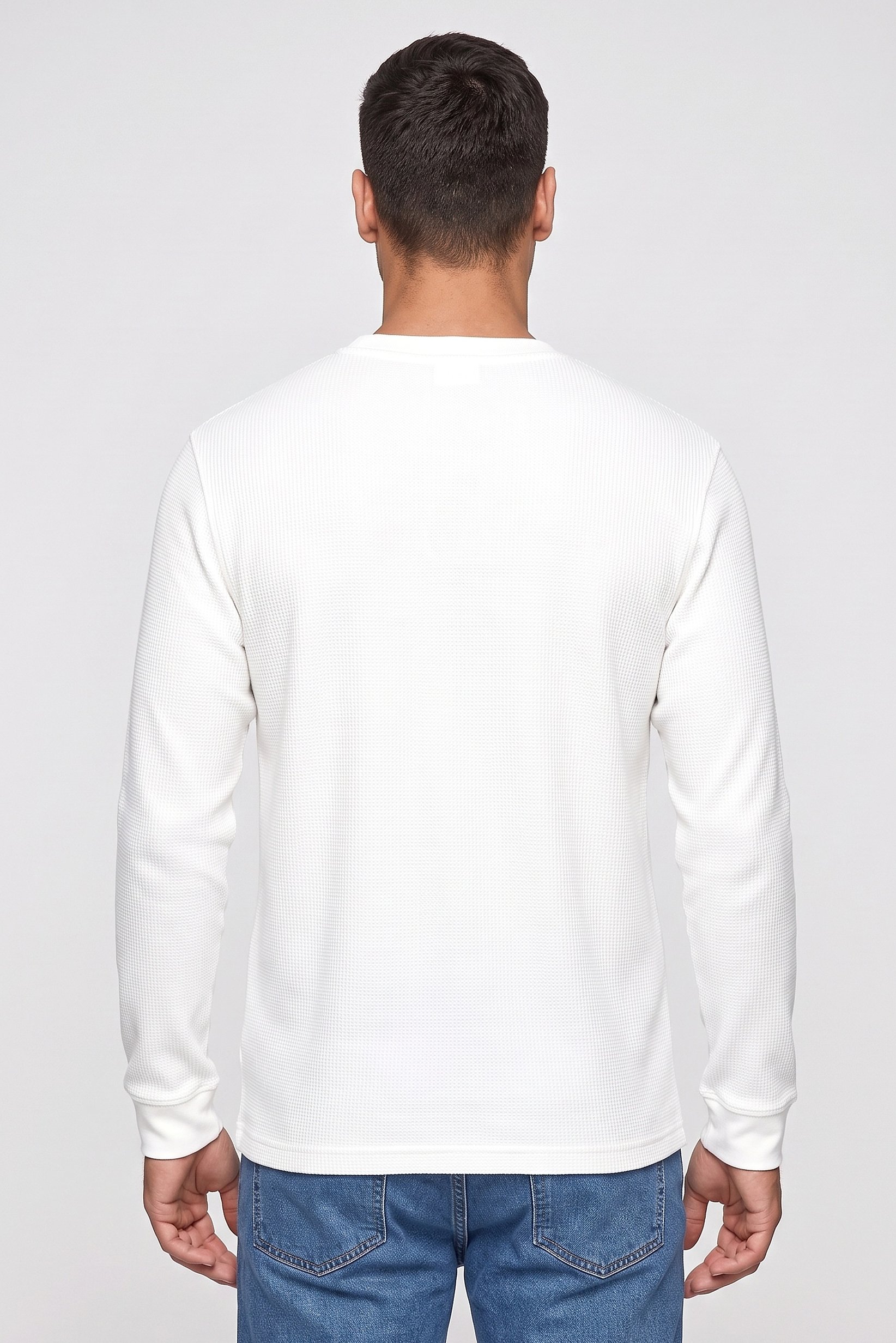 Men Crew Neck Long Sleeve Textured T-Shirt, White