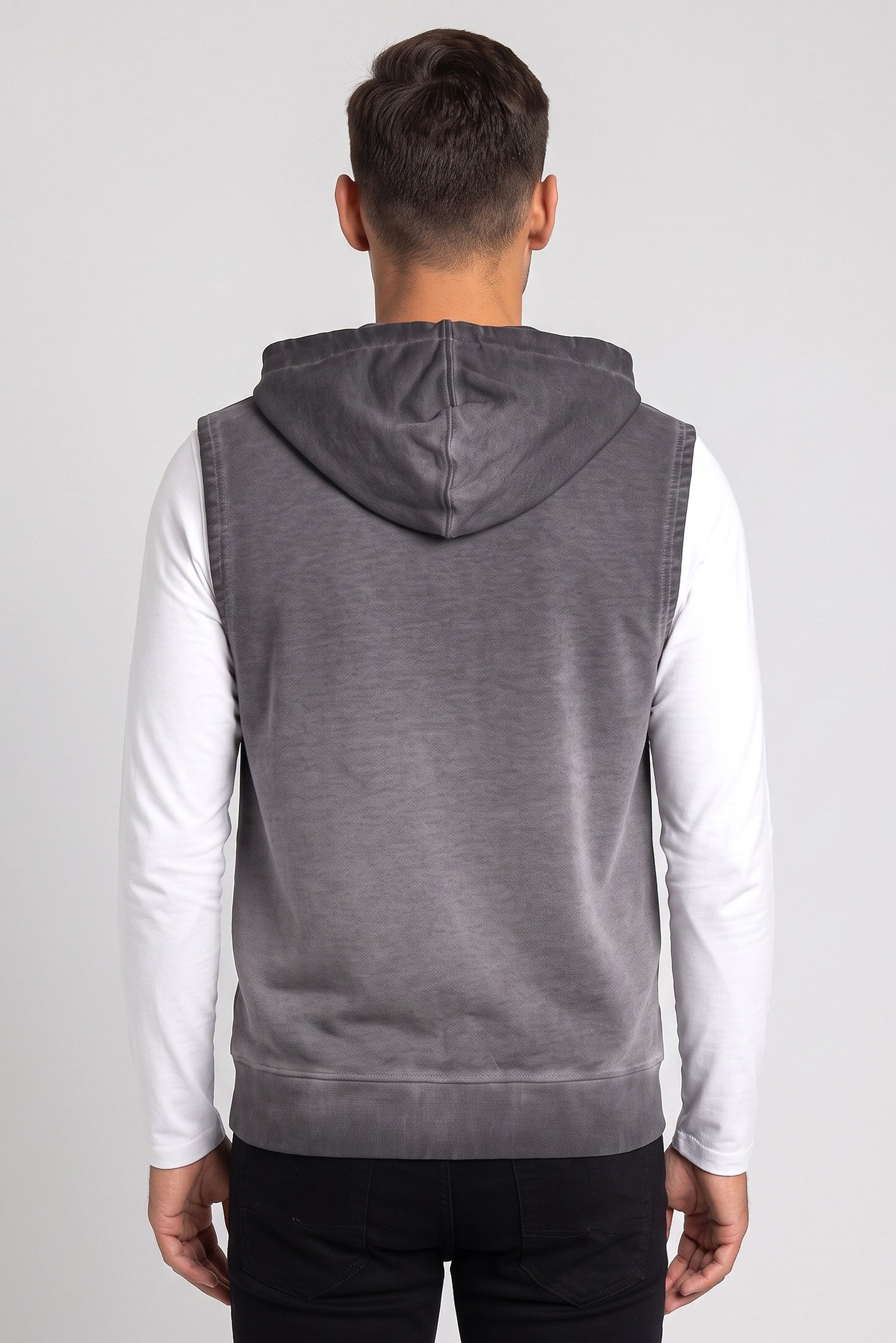 Men Washed Sleeveless Hoodie, Grey