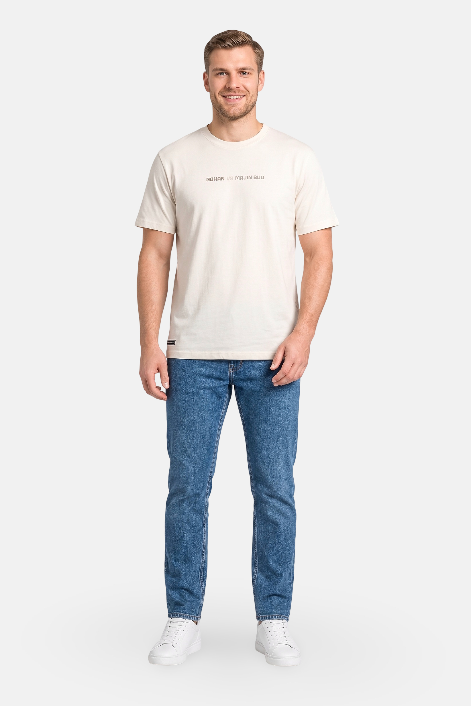 Celio x Dragon ball Z Men Crew Neck Short Sleeve Graphic Print T-Shirt, Beige