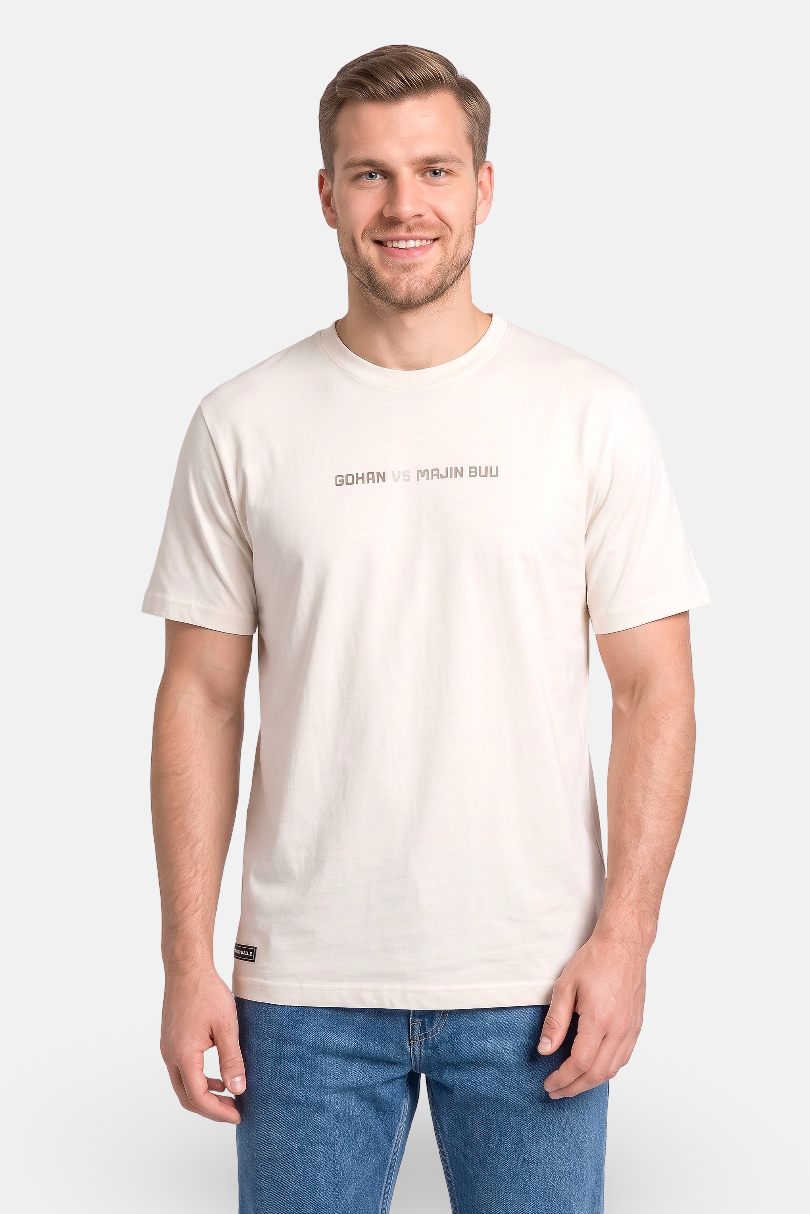 Celio x Dragon ball Z Men Crew Neck Short Sleeve Graphic Print T-Shirt, Beige