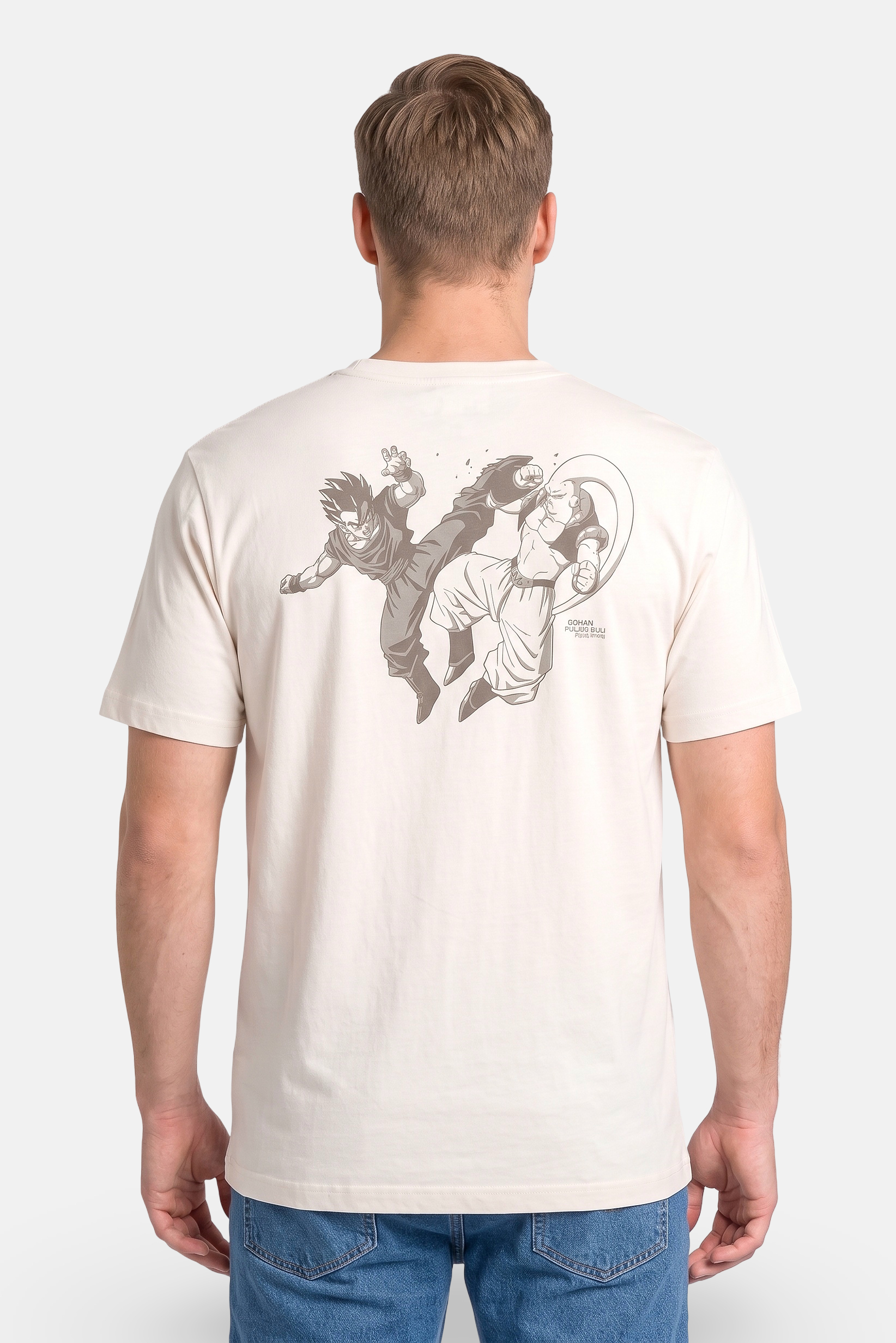 Celio x Dragon ball Z Men Crew Neck Short Sleeve Graphic Print T-Shirt, Beige