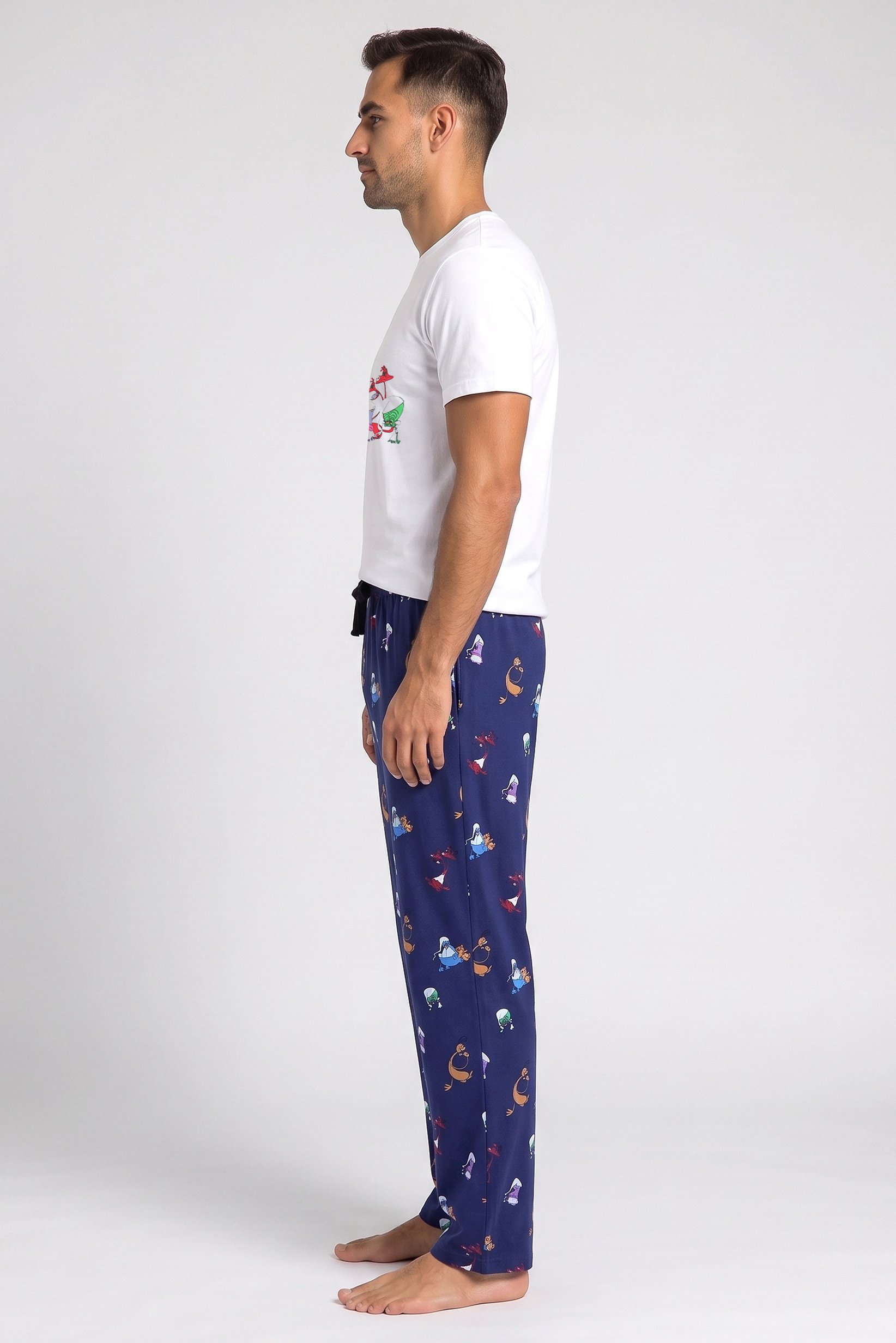 Men 2 Pcs Graphic Print T-Shirt And Pants Pyjama Set, Multicolor