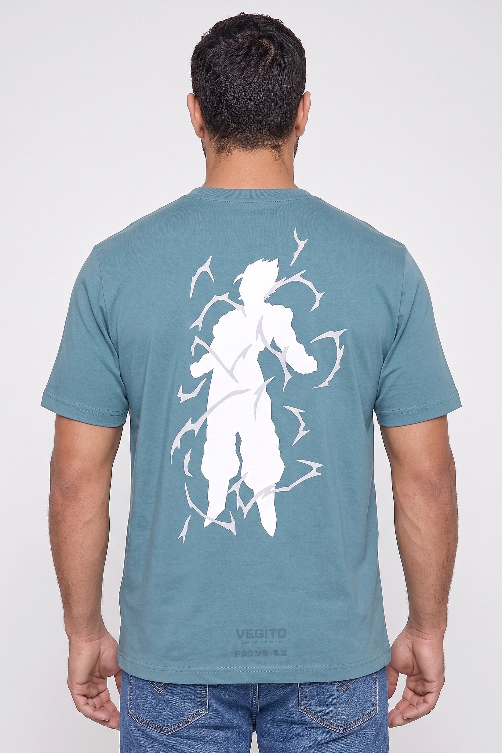 Celio x Dragon ball Z Men Crew Neck Short Sleeve Graphic Print T-Shirt, Teal Blue