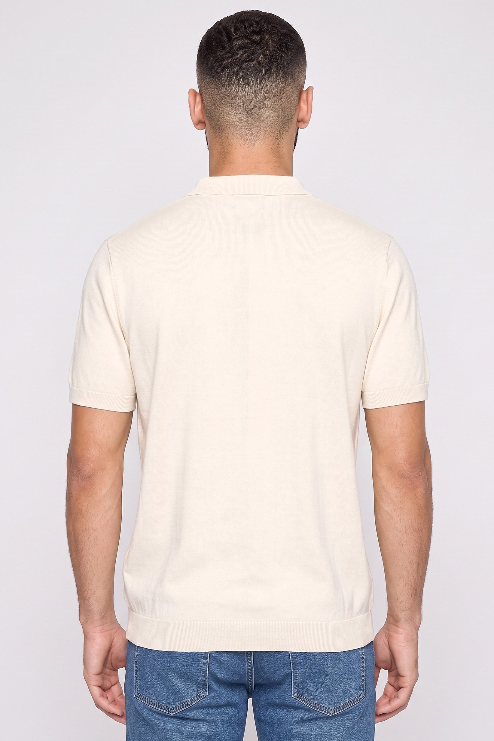 Men Regular Fit Short Sleeve Textured Casual Shirt, Cream