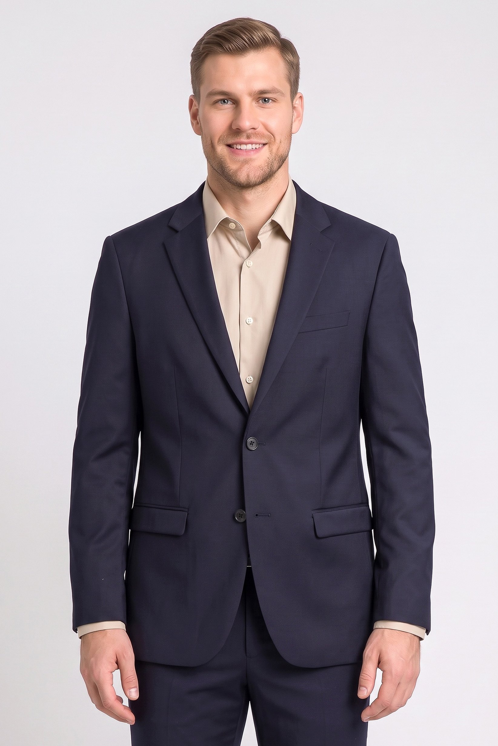 Men Slim Fit Solid Casual Blazer, Navy