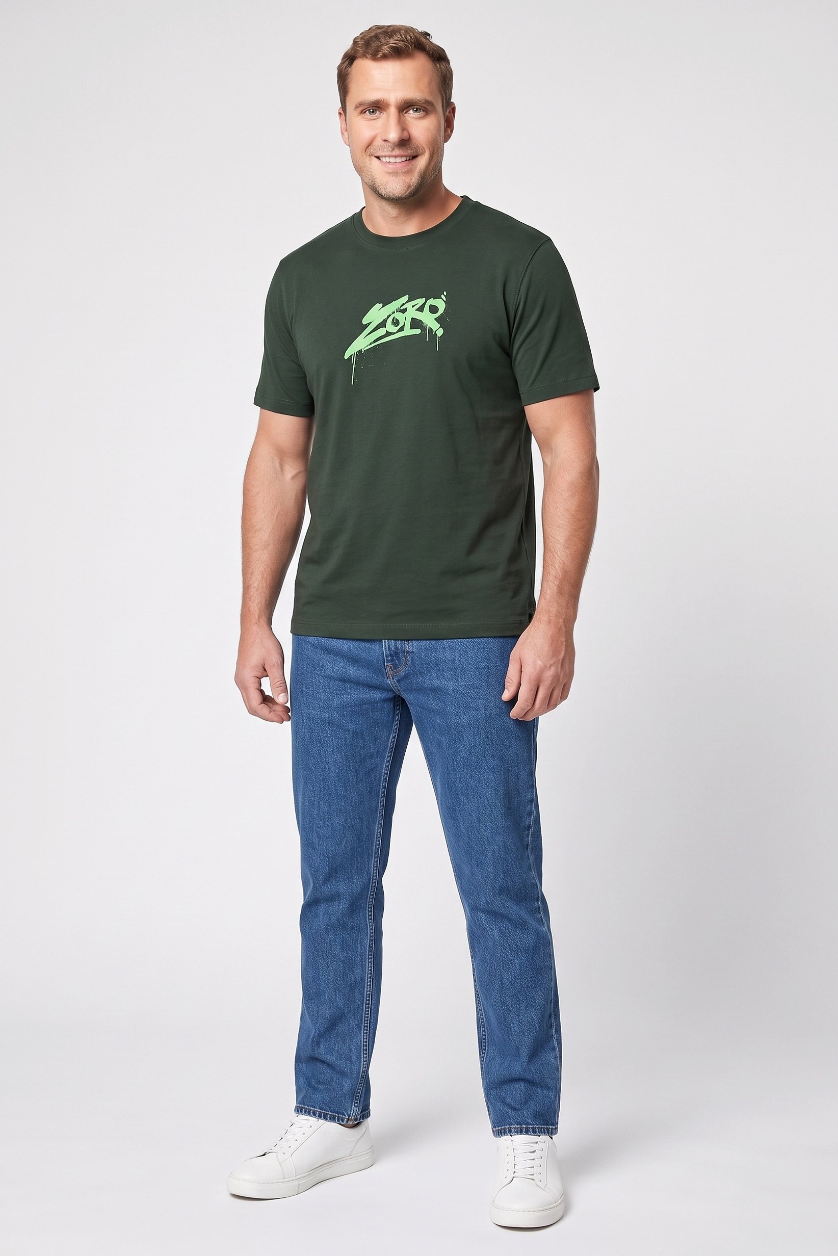 Men Crew Neck Short Sleeve Graphic Print T-shirt, Green