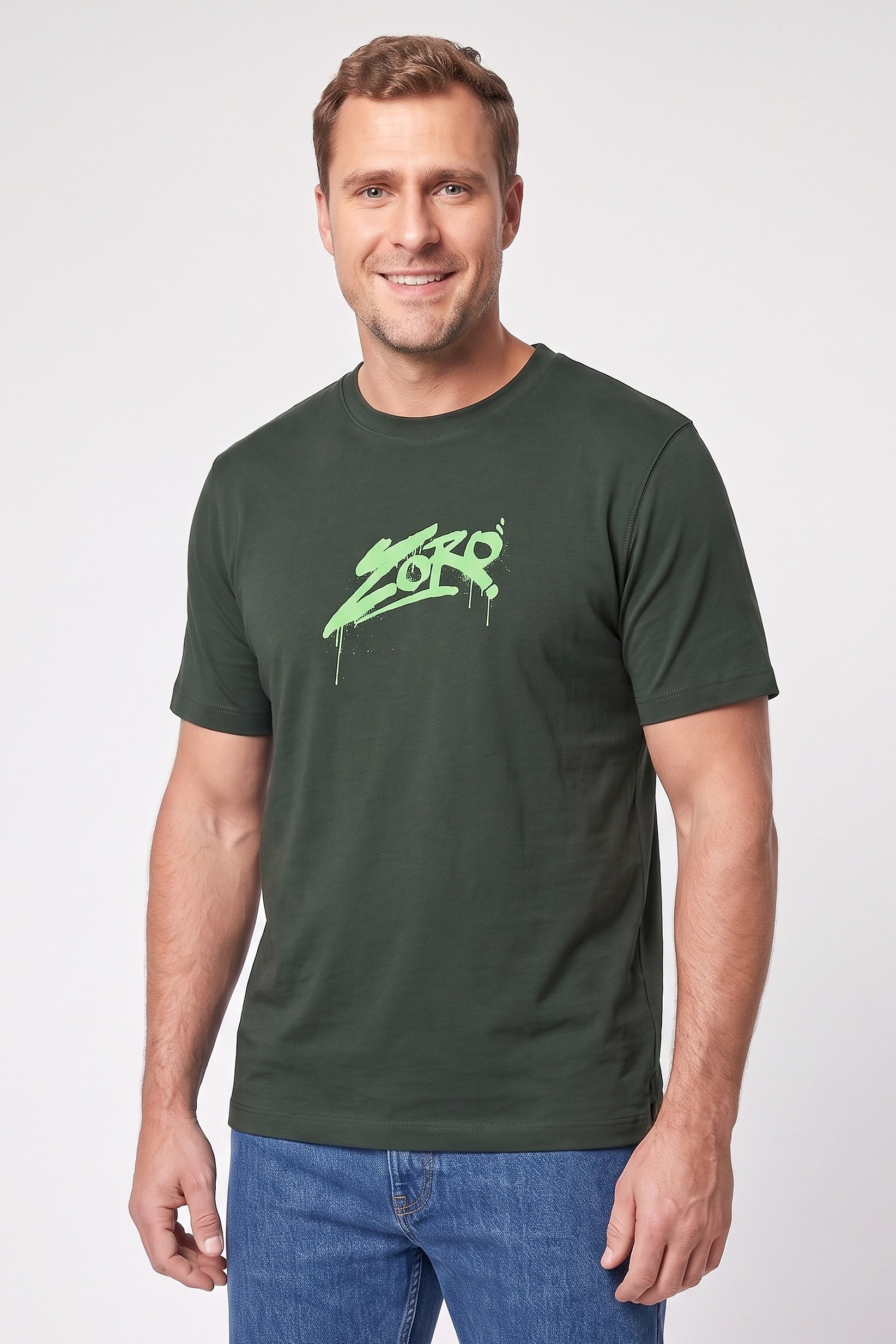 Men Crew Neck Short Sleeve Graphic Print T-shirt, Green