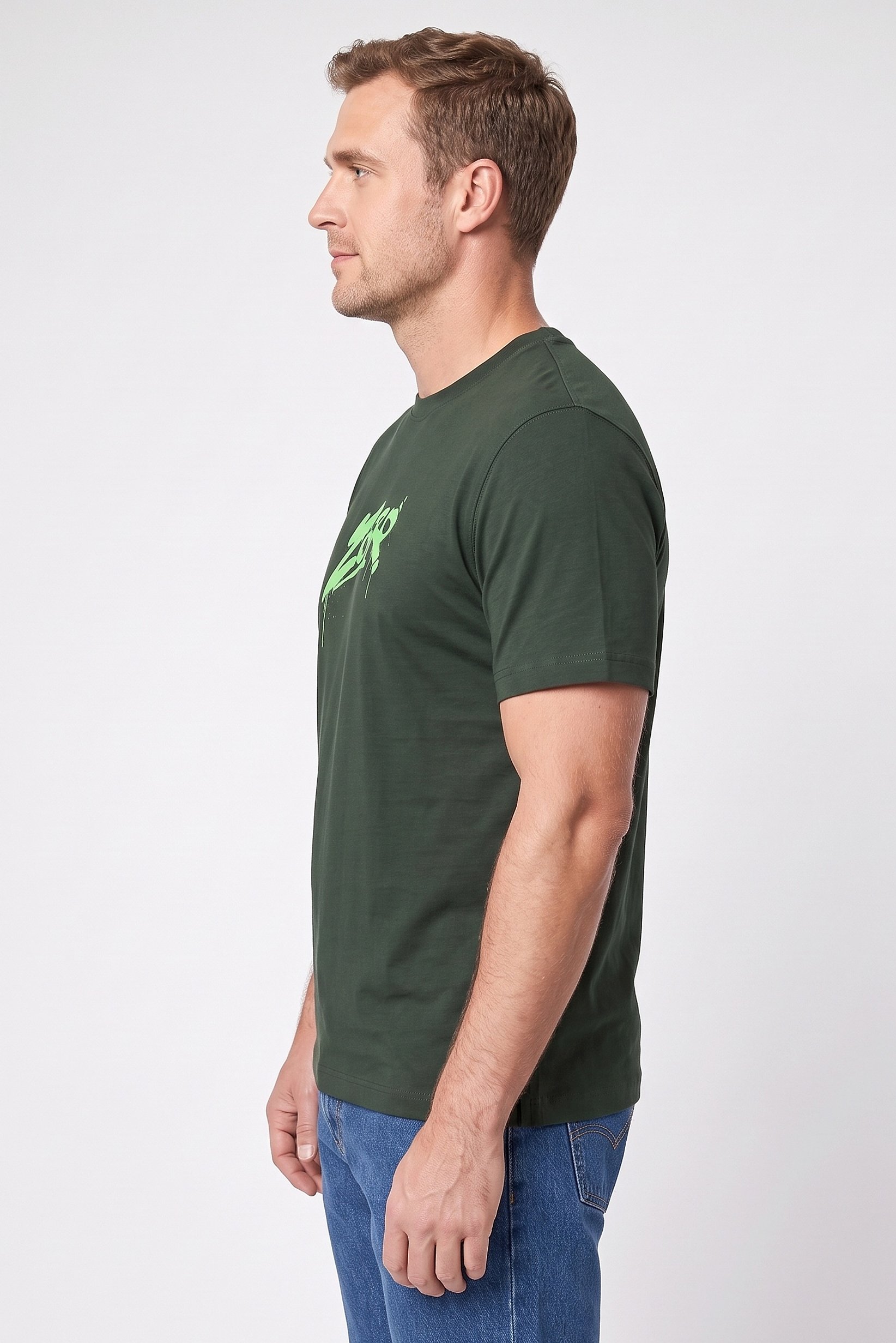 Men Crew Neck Short Sleeve Graphic Print T-shirt, Green