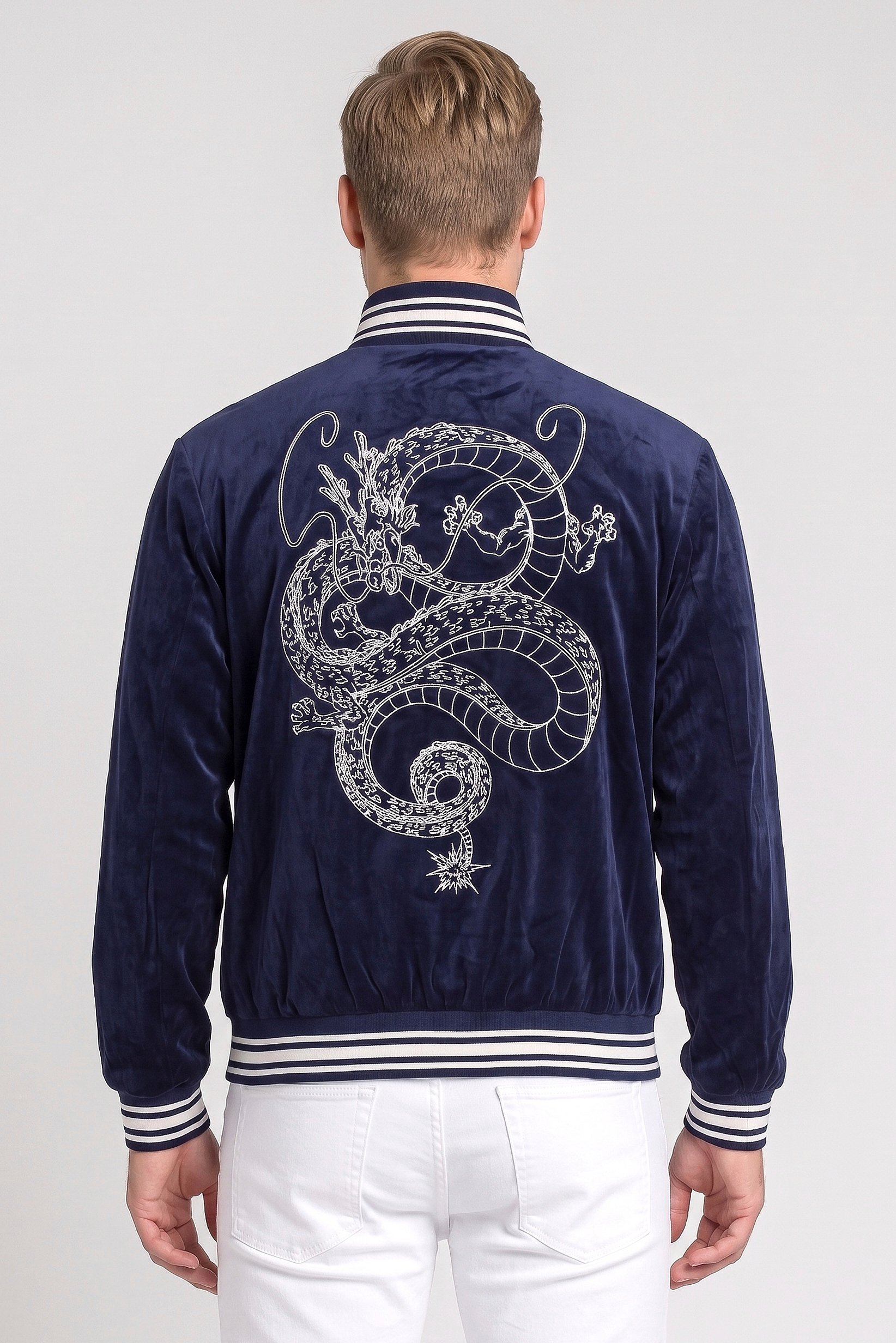 Dragon BallZ x Celio Men Embroidered Bomber Jacket, Blue