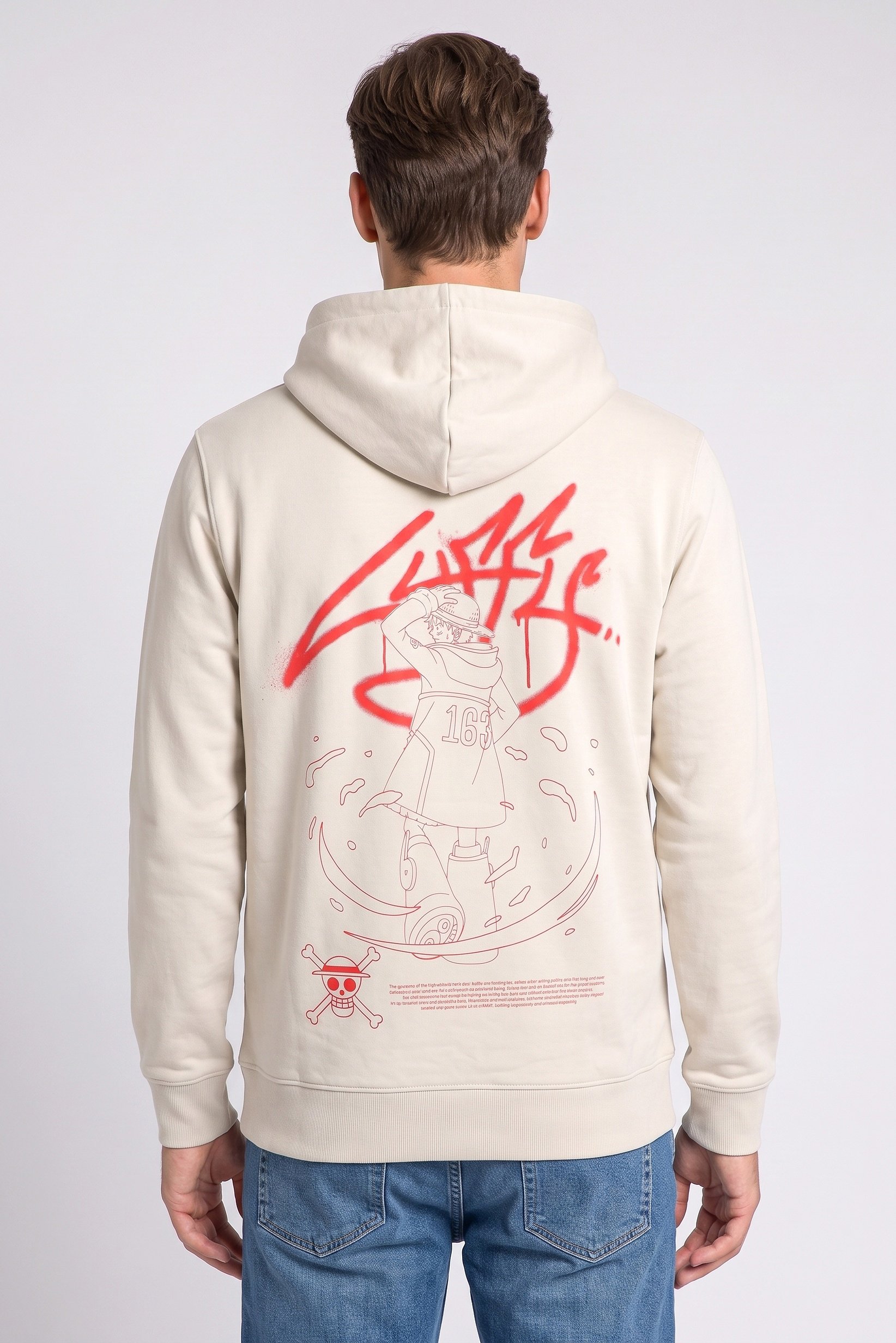 Men Graphic Print Long Sleeve Hoodie, Light Beige