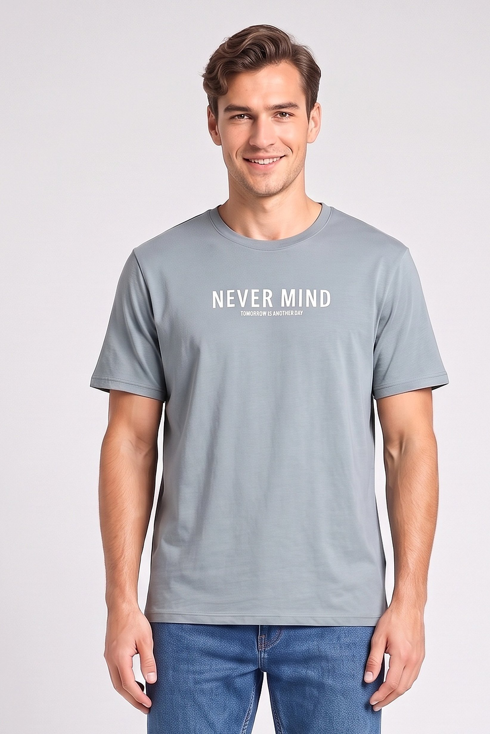 Men Crew Neck Short Sleeve Graphic Print T-Shirt, Sage Green