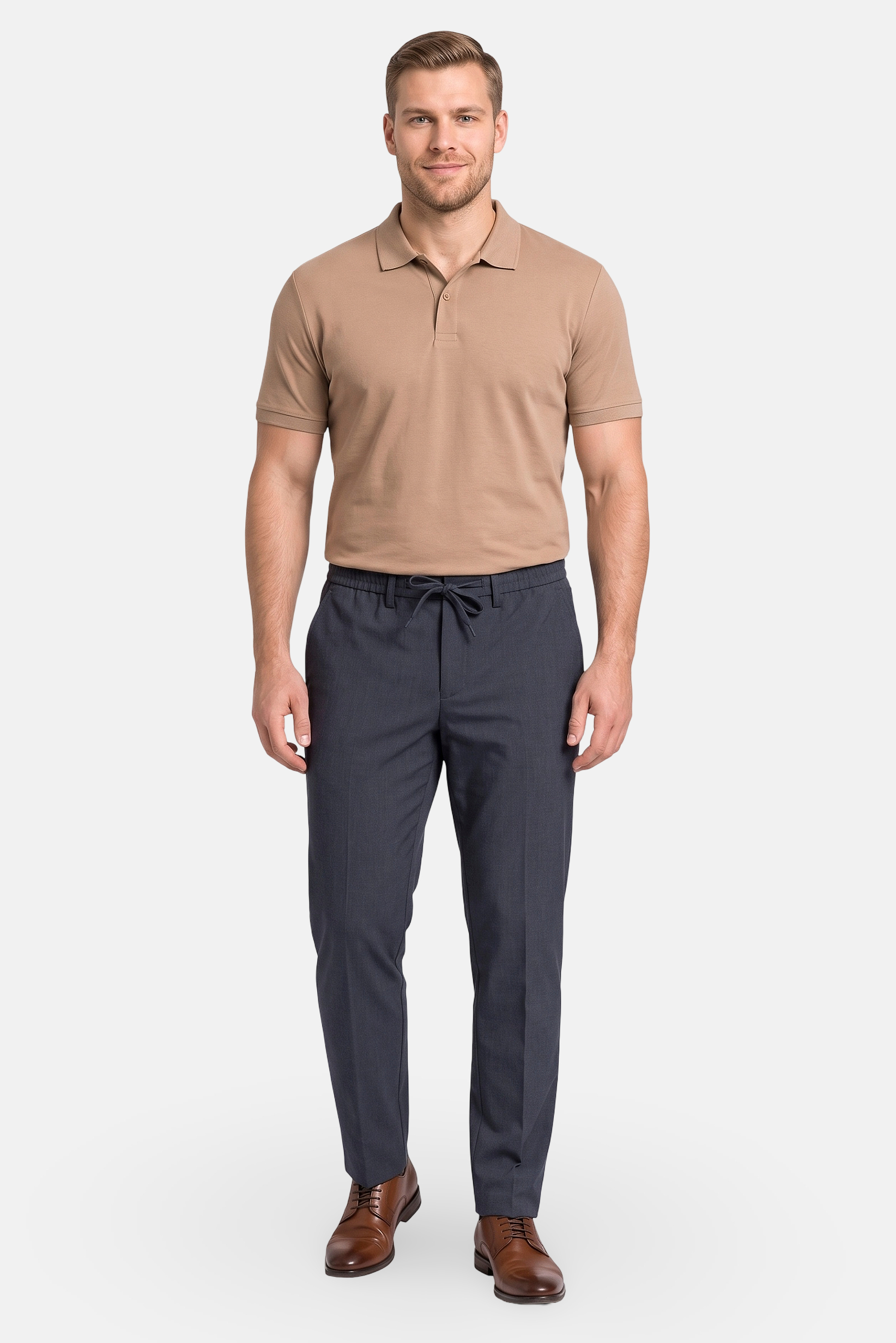 Men Regular Fit Solid Straight Leg Pants, Dusty Blue