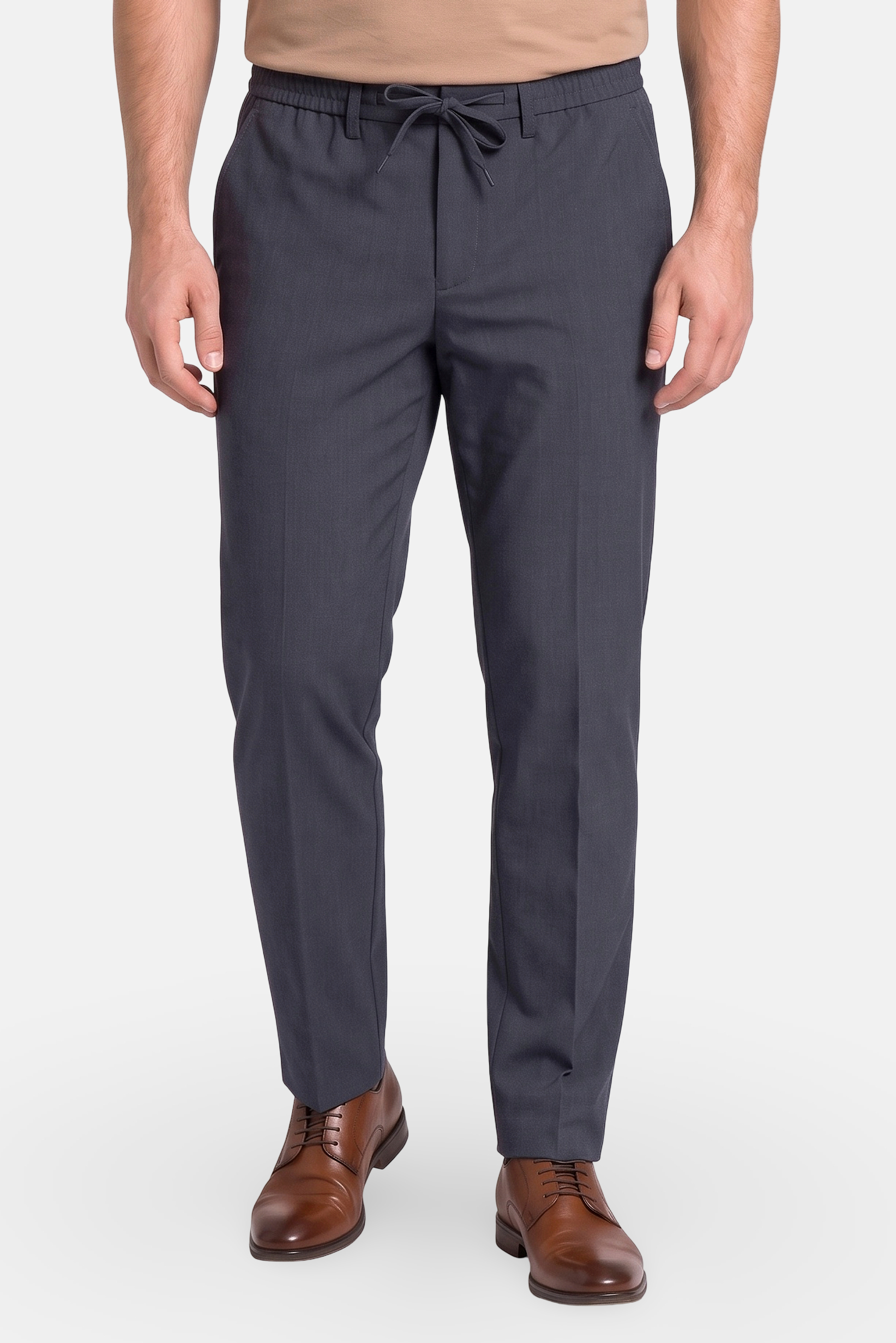 Men Regular Fit Solid Straight Leg Pants, Dusty Blue