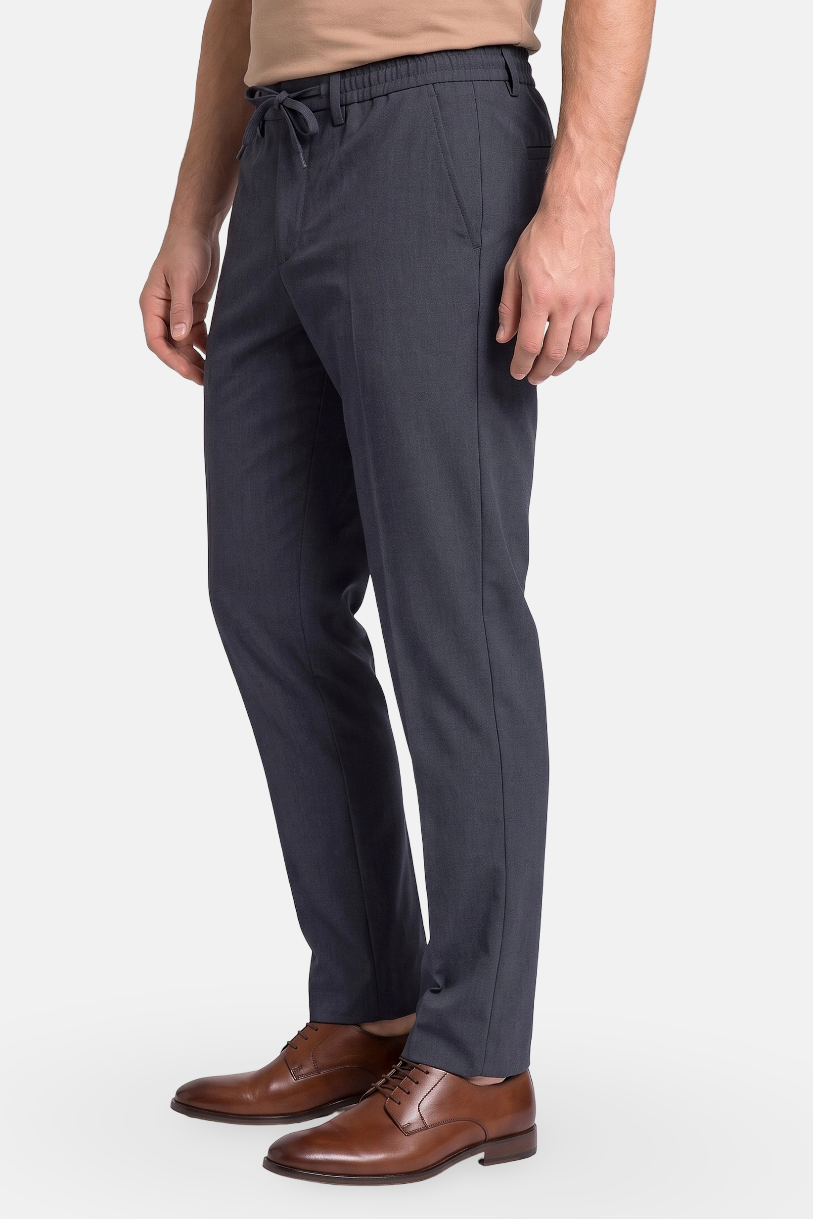 Men Regular Fit Solid Straight Leg Pants, Dusty Blue