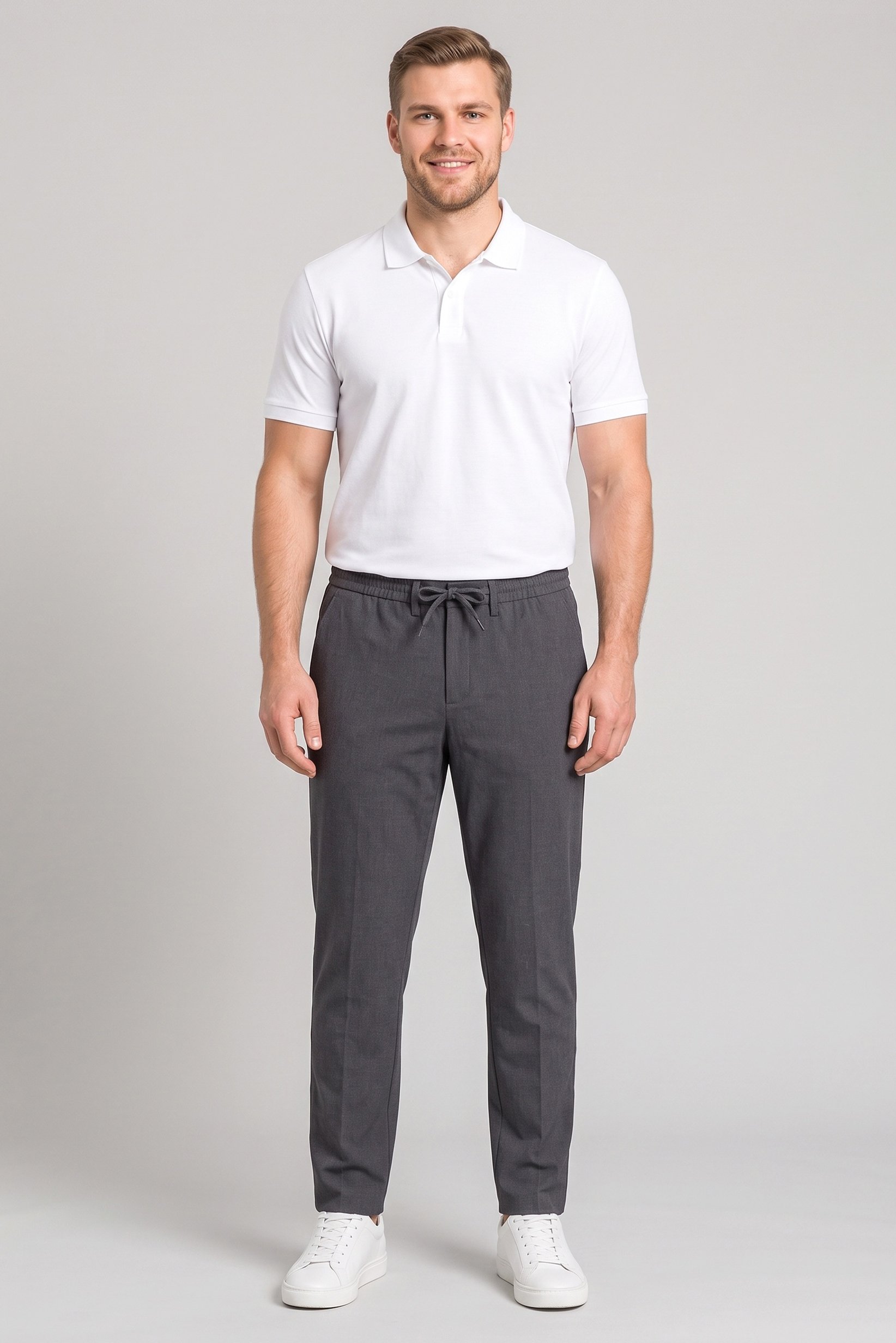 Men Stretch Fit Solid Chino Pants, Grey