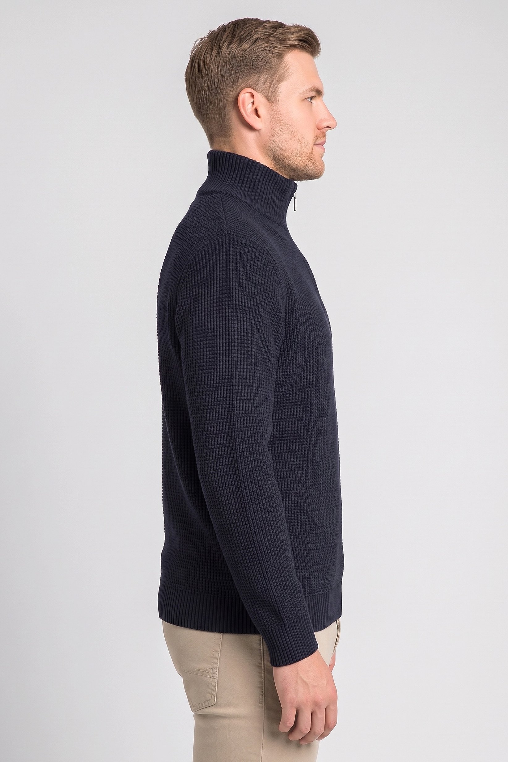 Men Turtle Neck Textured Sweater, Dark Navy