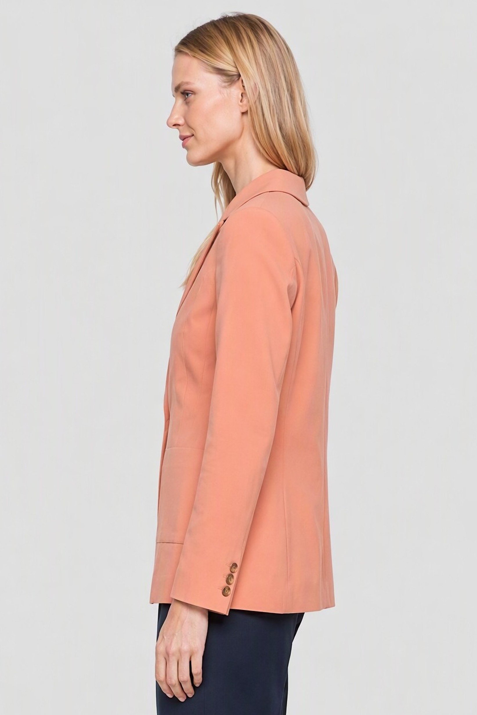 Women Regular Fit Solid Blazer Jacket, Peach