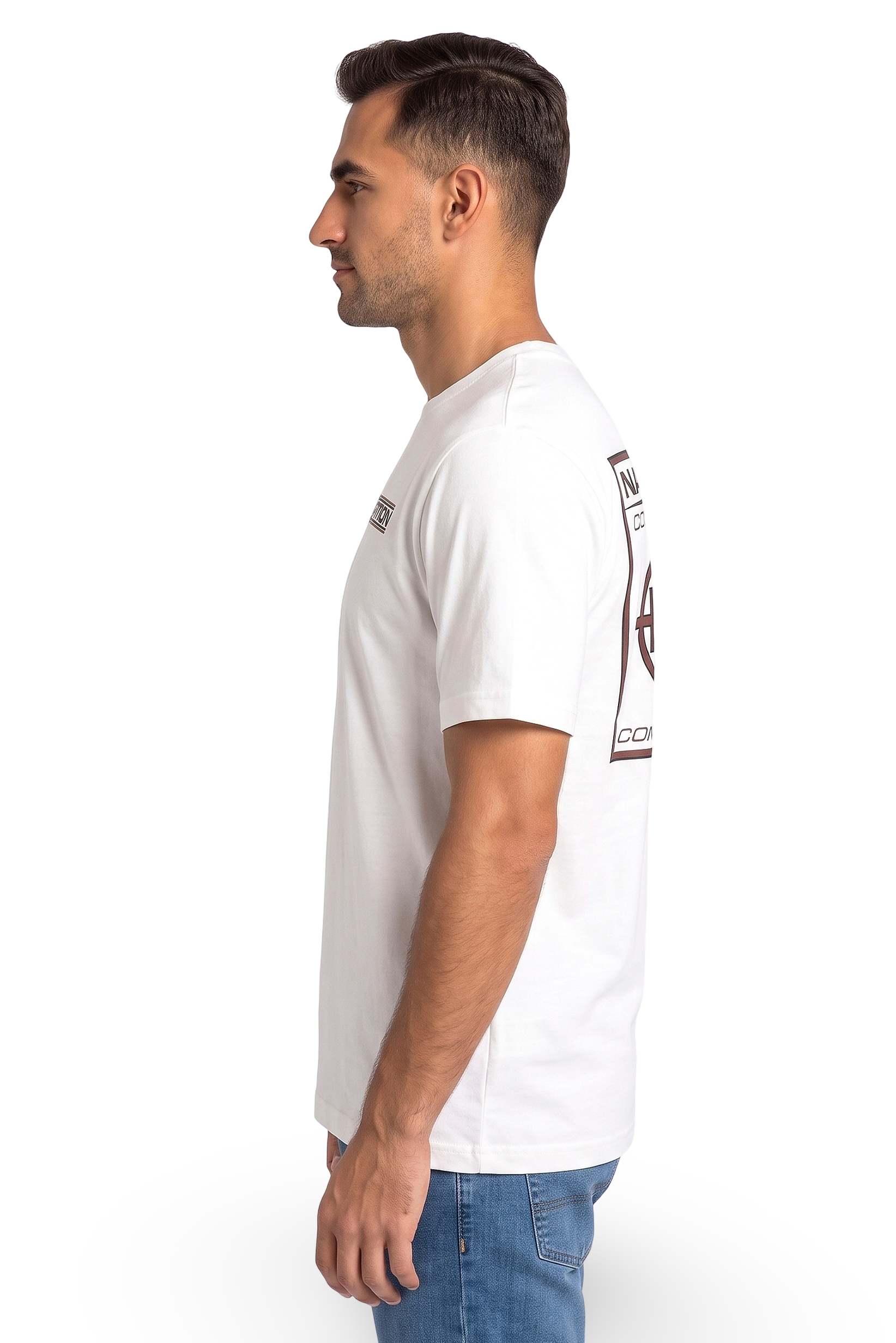 Men Crew Neck Short Sleeve Brand Logo T-Shirt, White
