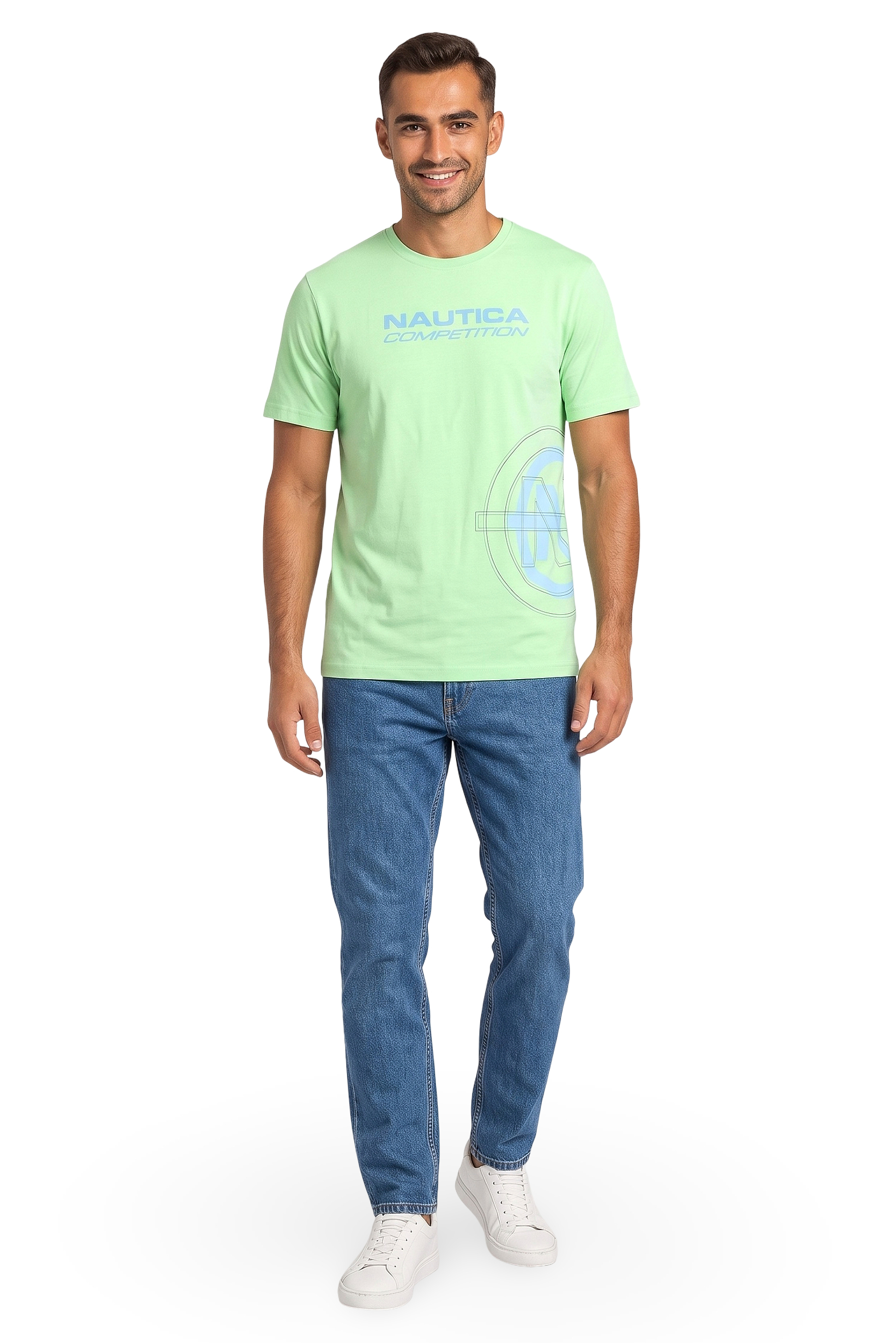 Men Crew Neck Short Sleeve Brand Logo T-Shirt, Light Green