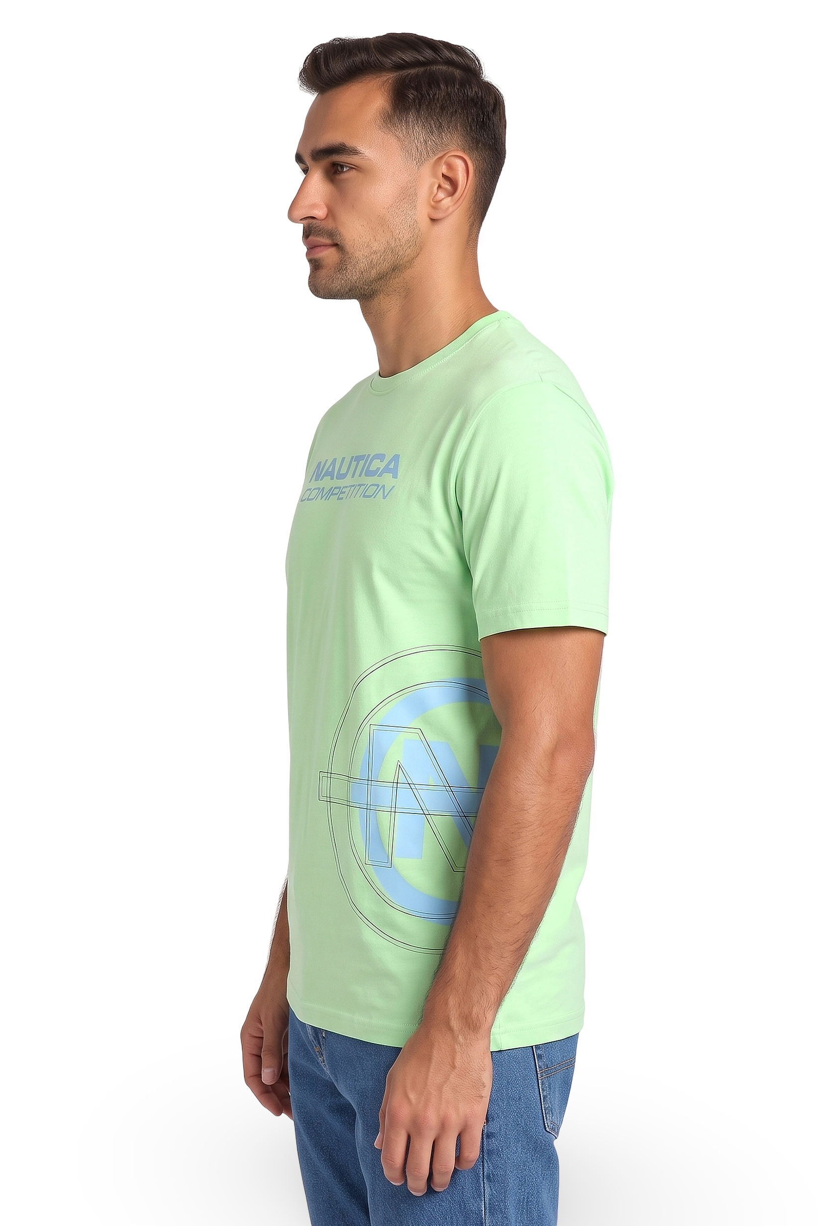 Men Crew Neck Short Sleeve Brand Logo T-Shirt, Light Green