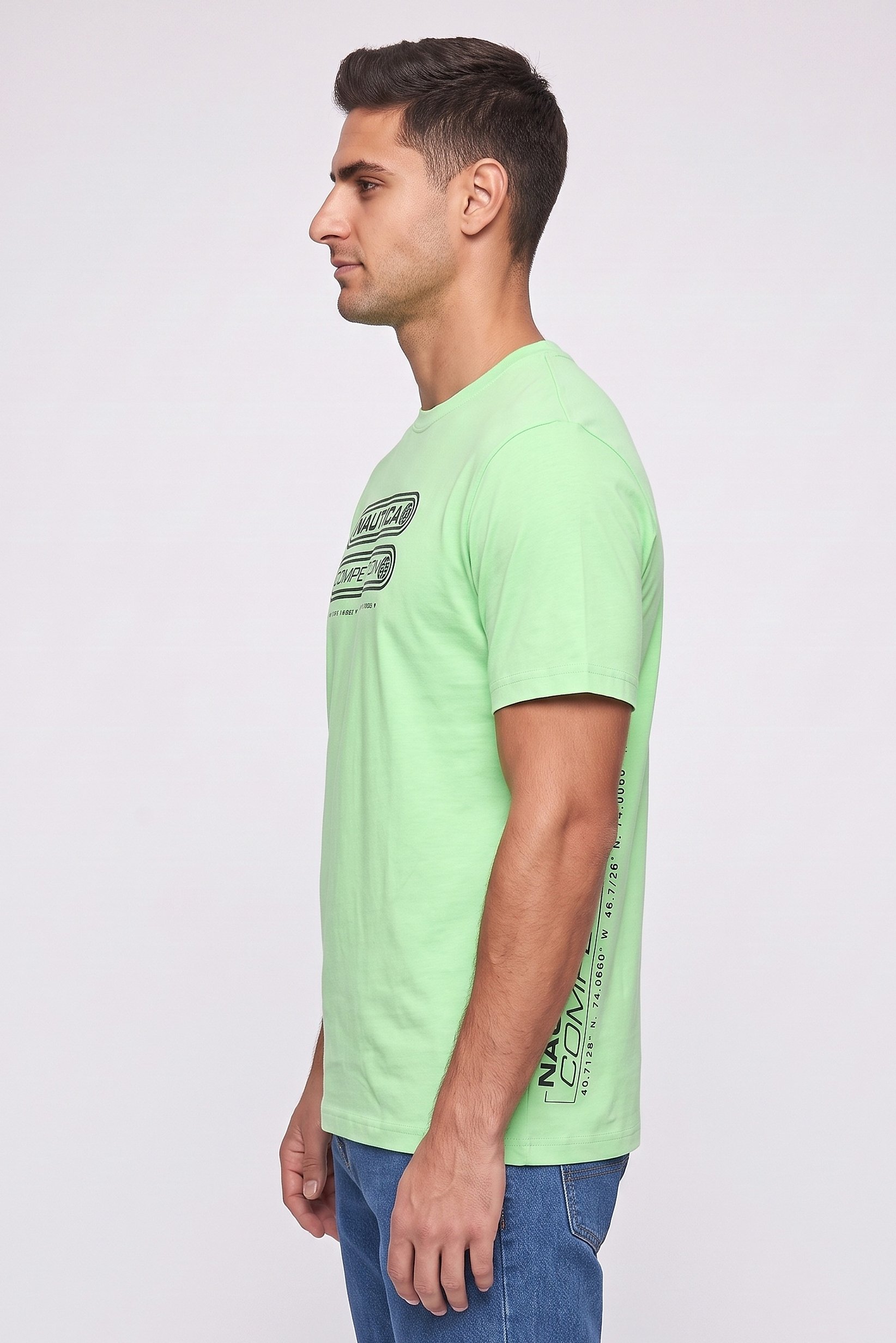 Men Crew Neck Short Sleeve Brand Logo T-Shirt, Light Green