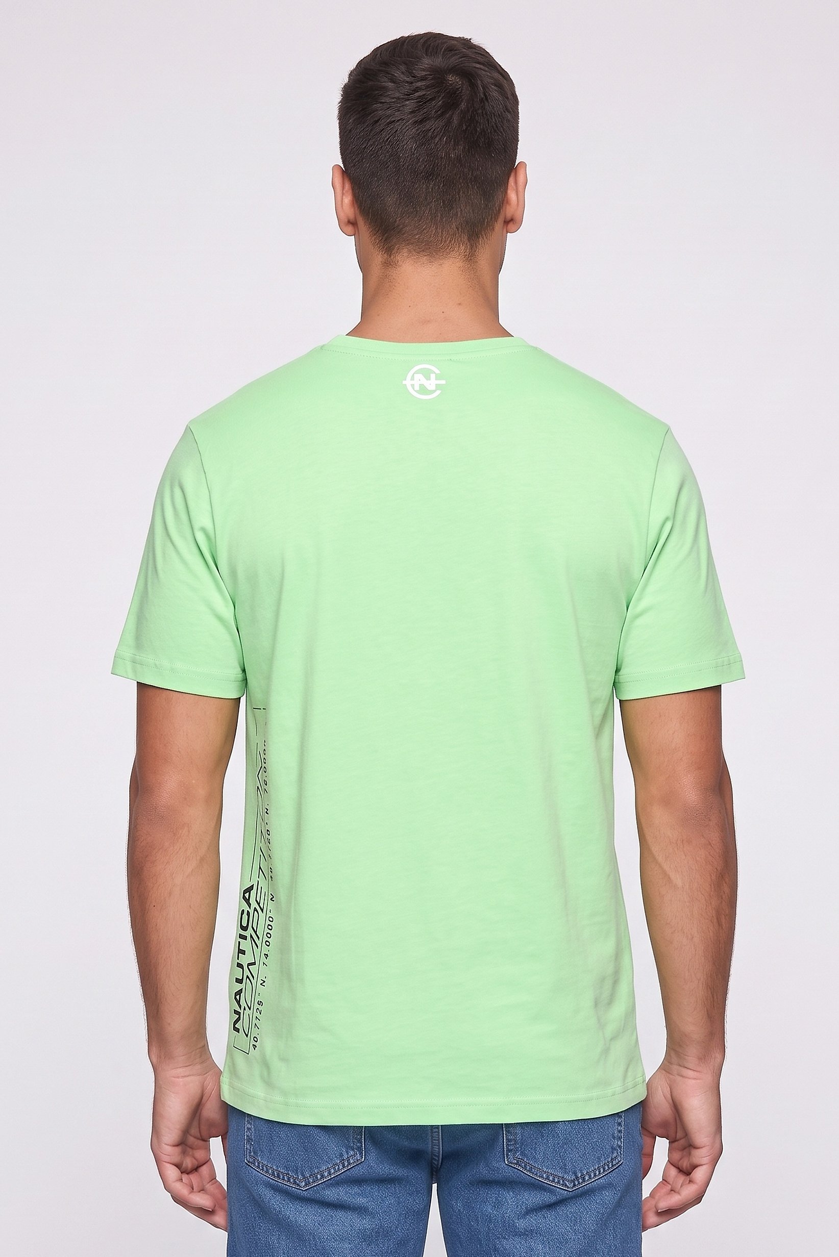 Men Crew Neck Short Sleeve Brand Logo T-Shirt, Light Green