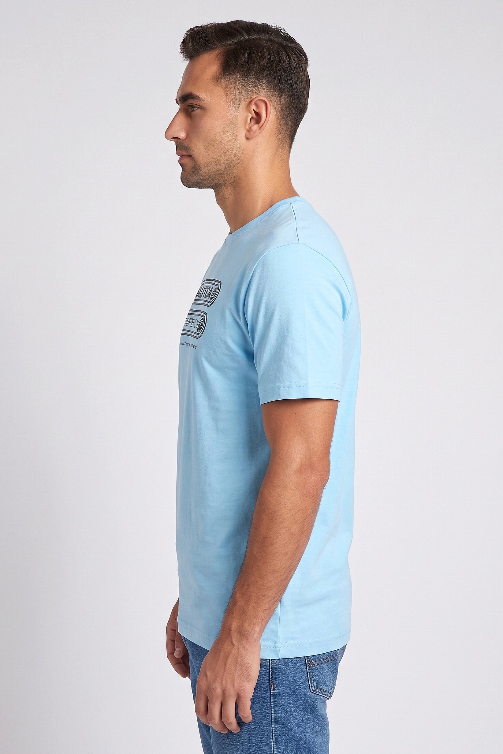 Men Crew Neck Short Sleeve Brand Logo T-Shirt, Light Blue