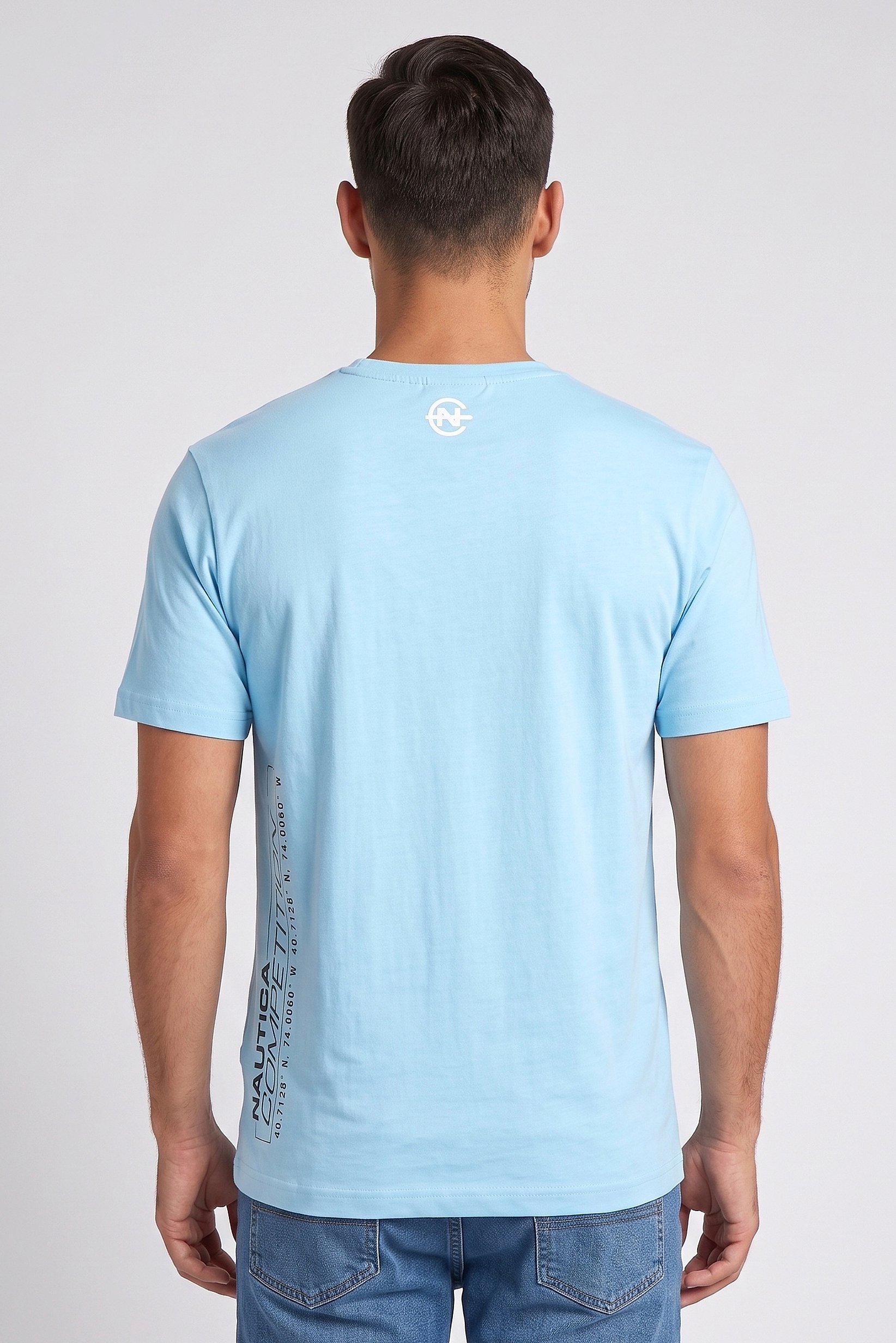Men Crew Neck Short Sleeve Brand Logo T-Shirt, Light Blue