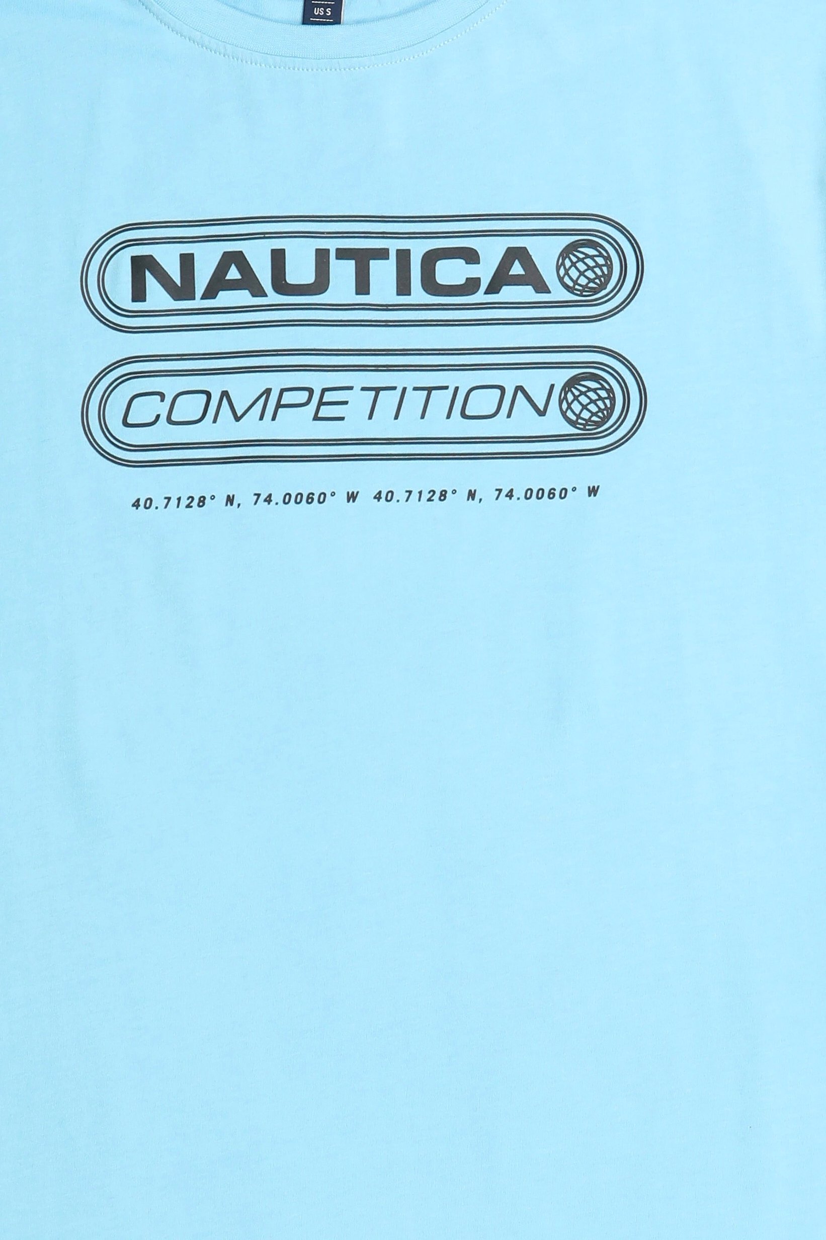Men Crew Neck Short Sleeve Brand Logo T-Shirt, Light Blue