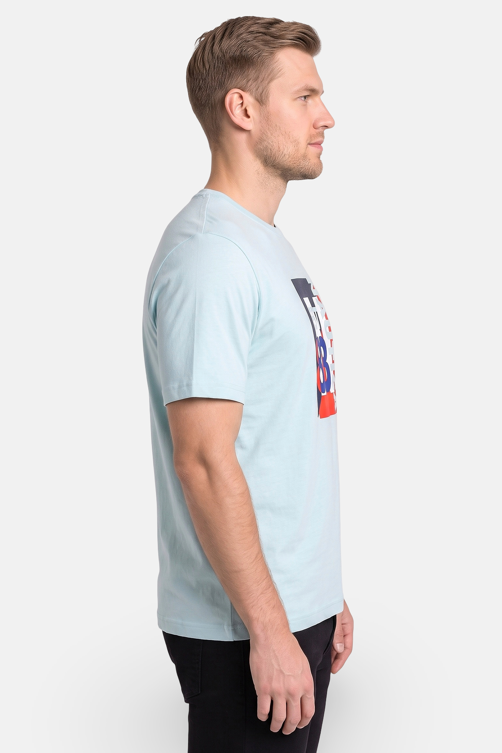 Men Crew Neck Short Sleeve Graphic Print T-Shirt, Pale Turquoise