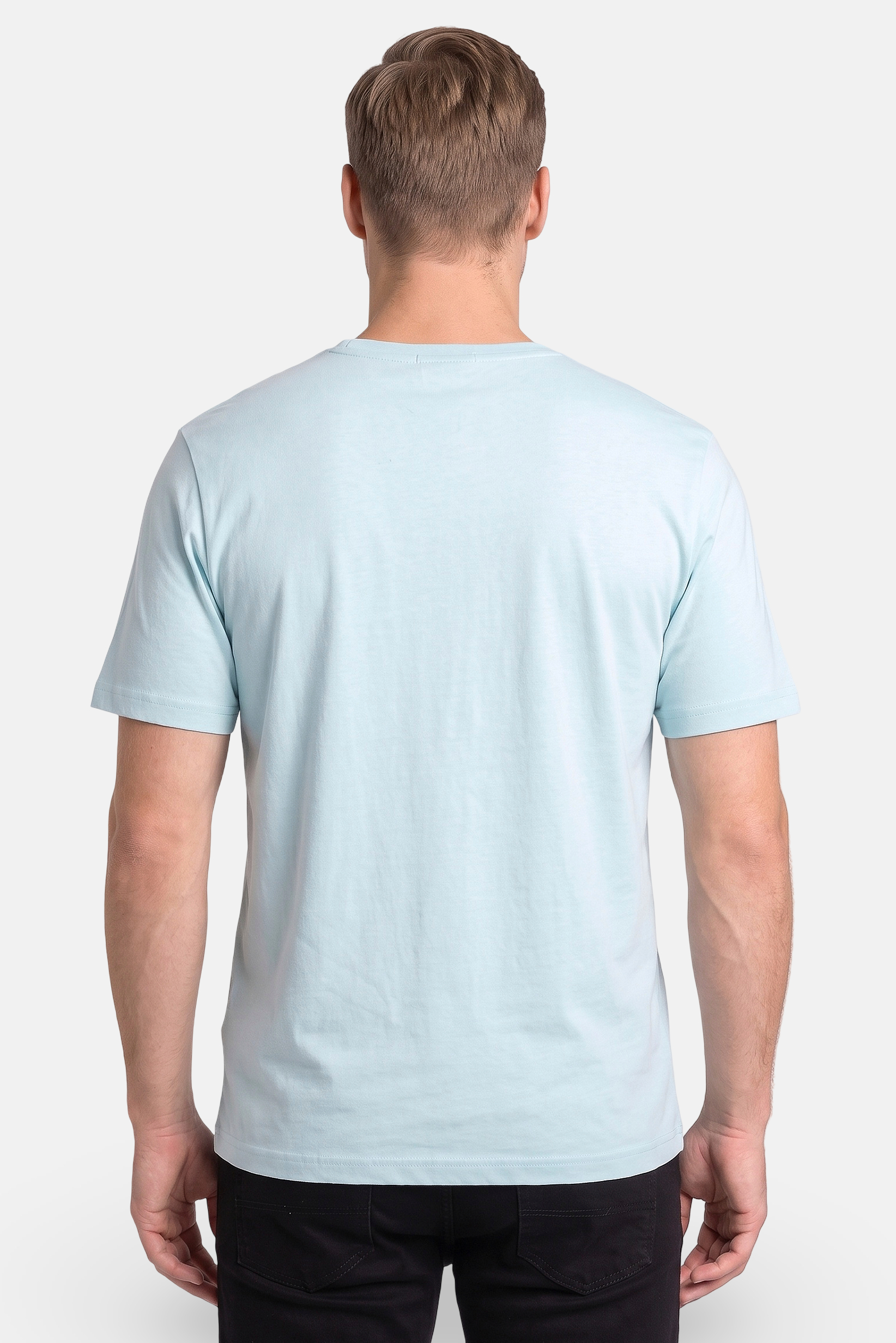 Men Crew Neck Short Sleeve Graphic Print T-Shirt, Pale Turquoise