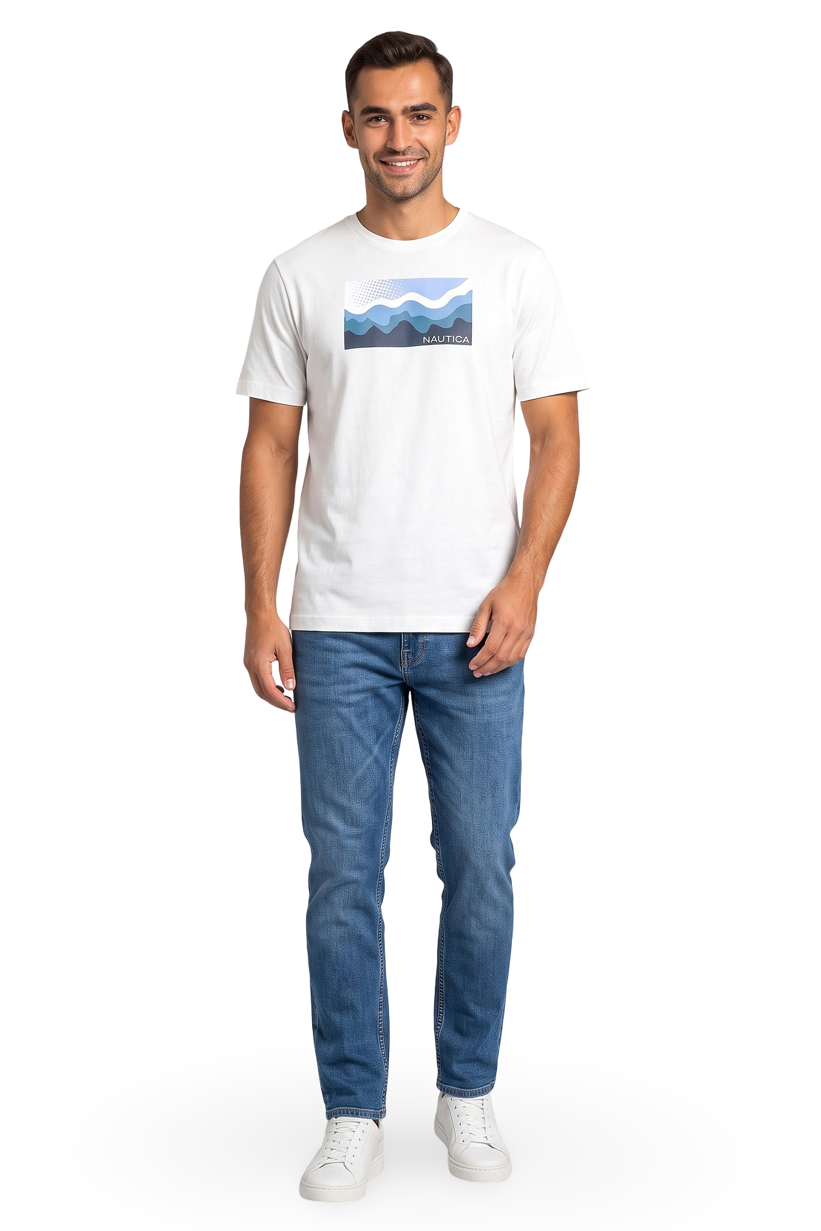 Men Crew Neck Short Sleeve Brand Logo T-Shirt, White