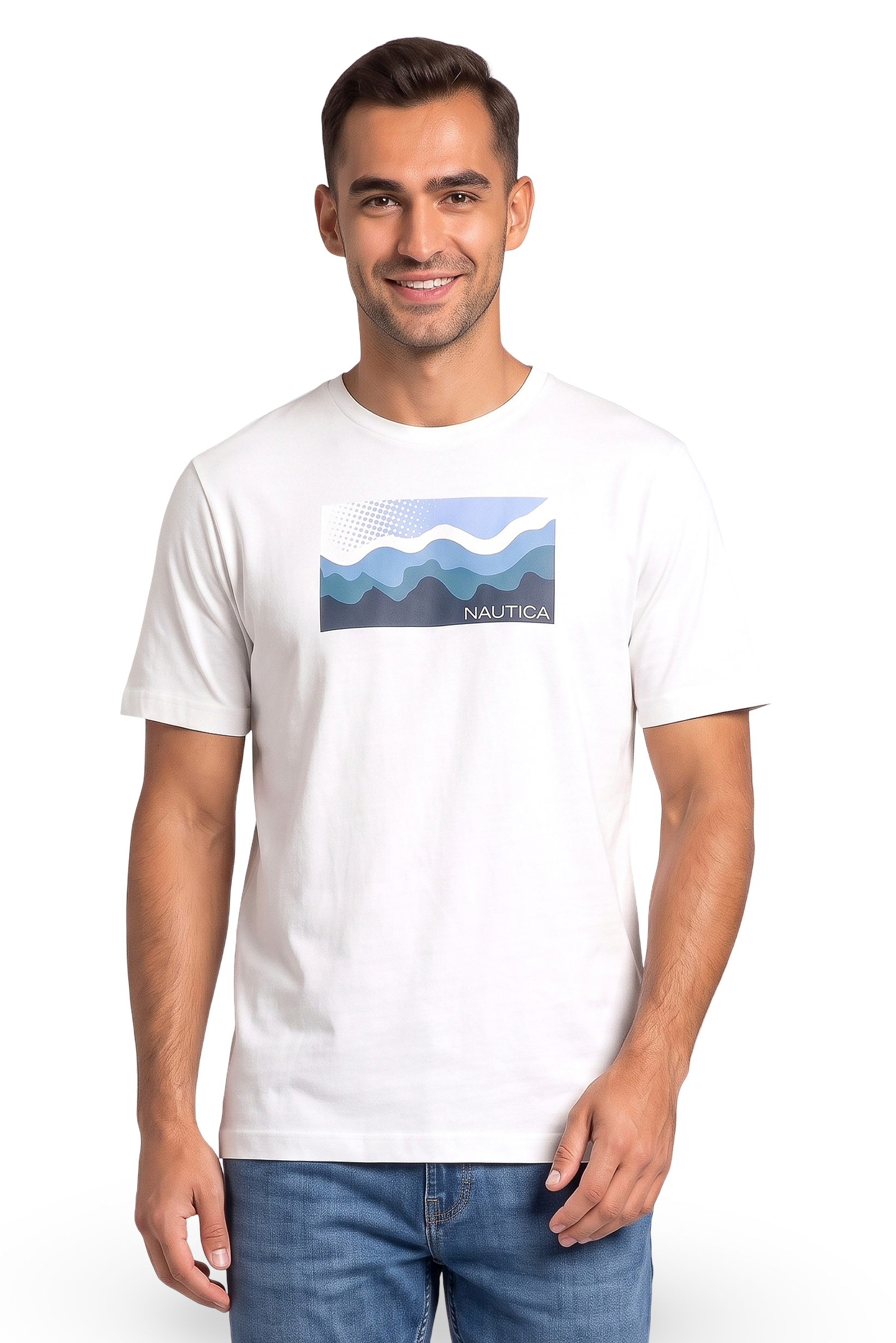 Men Crew Neck Short Sleeve Brand Logo T-Shirt, White
