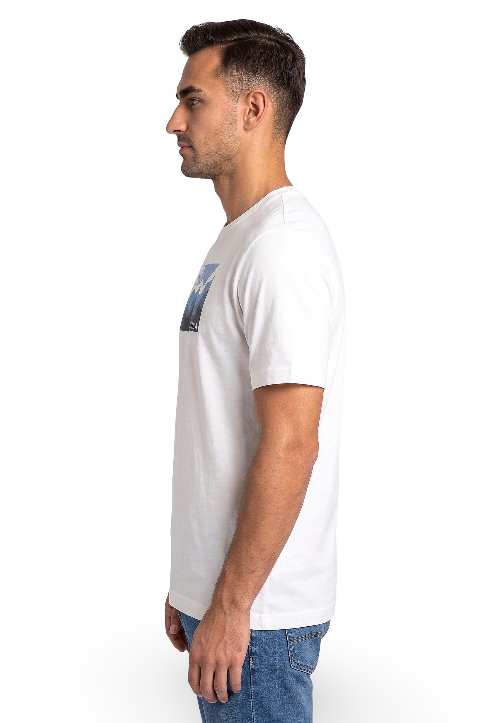 Men Crew Neck Short Sleeve Brand Logo T-Shirt, White