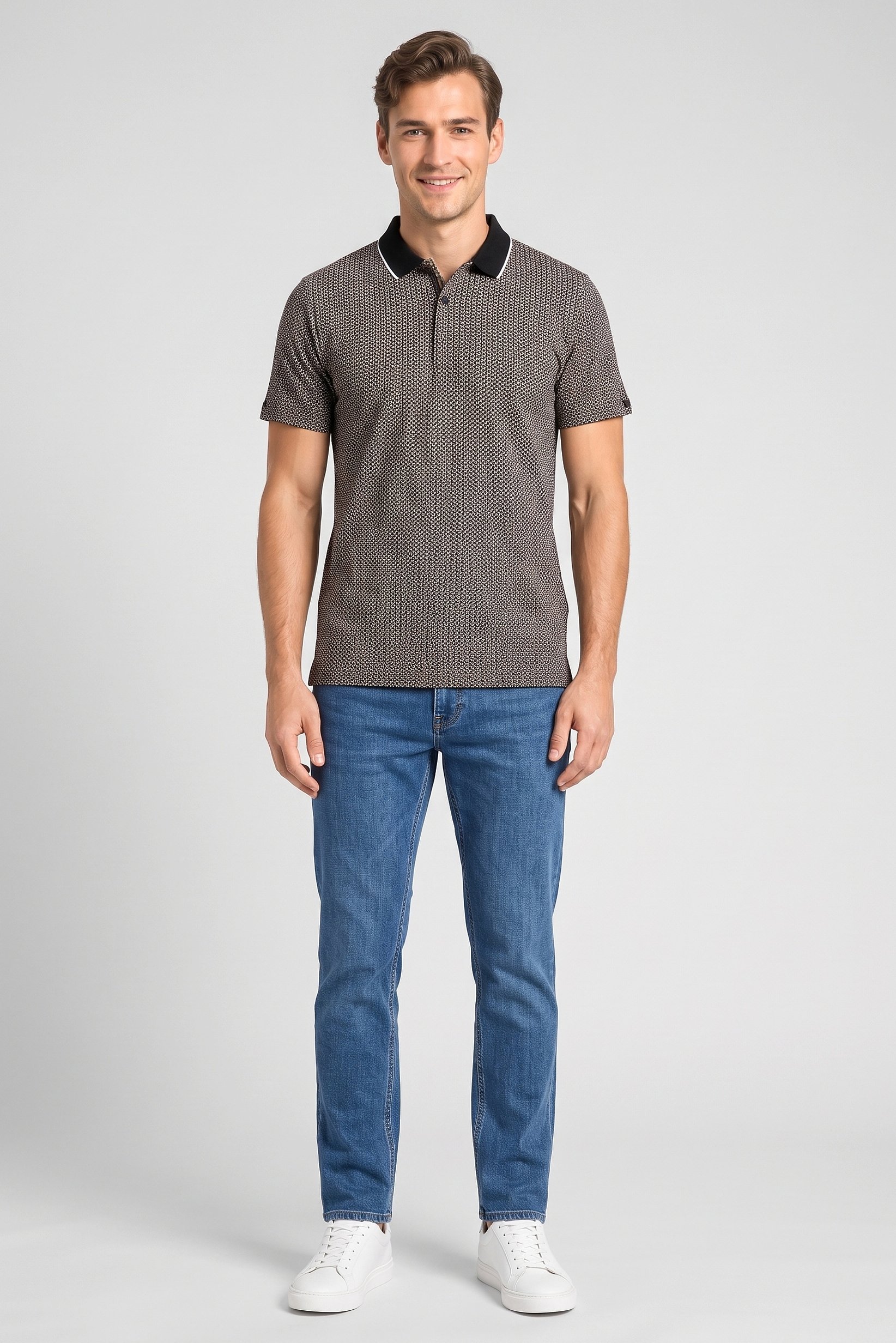 Men Regular Fit Diamond Pattern Short Sleeve Polo Shirt, Multicolor
