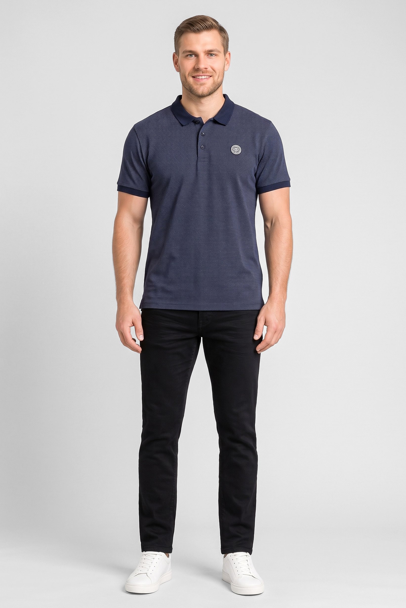 Men Regular Fit Short Sleeve Birdseye Pattern Polo Shirt, Navy