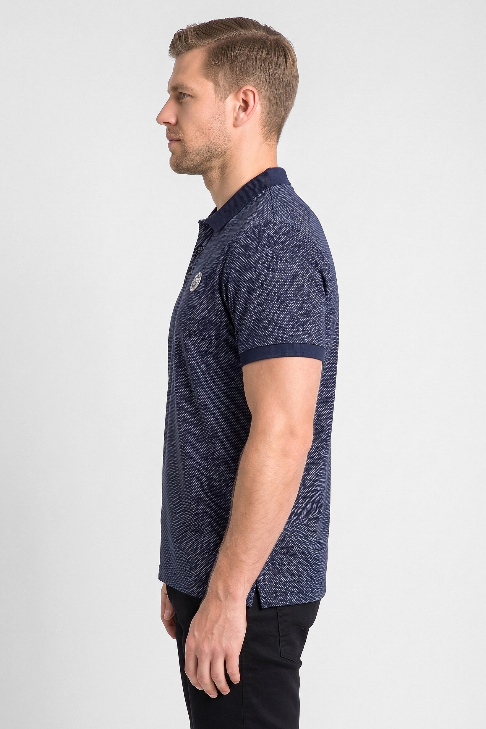 Men Regular Fit Short Sleeve Birdseye Pattern Polo Shirt, Navy