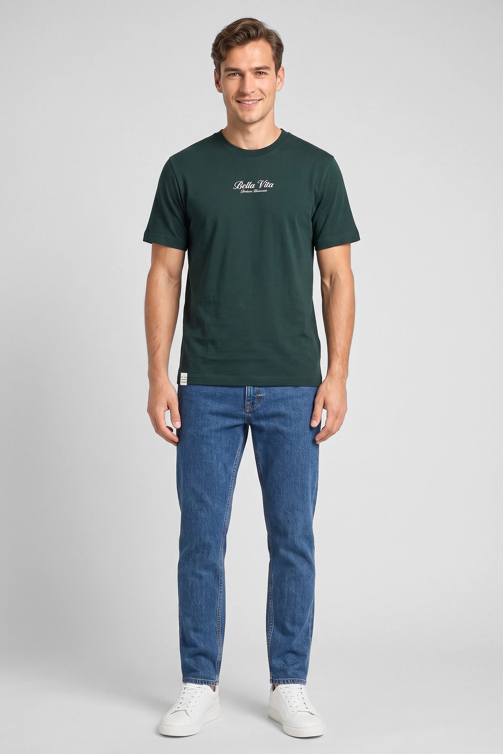 Men Crew Neck Short Sleeve Graphic Print T-Shirt, Dark Green