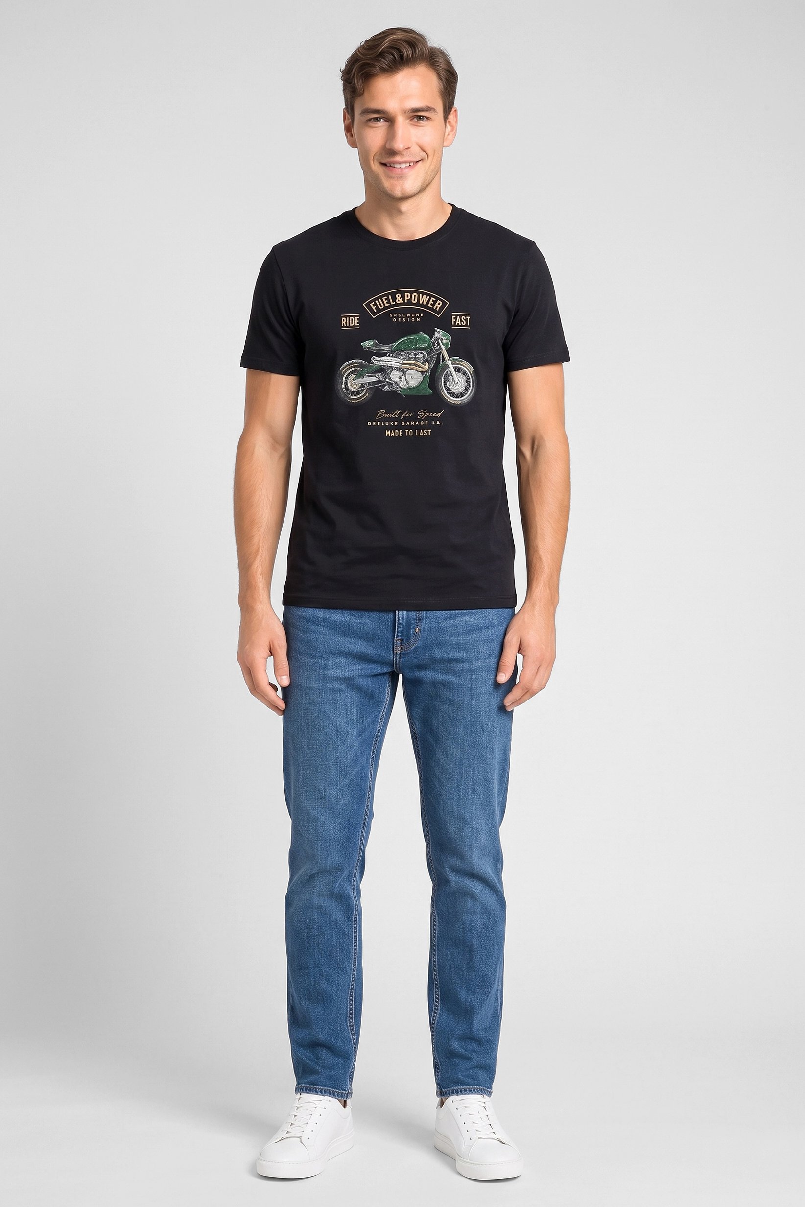 Men Crew Neck Short Sleeve Graphic Print T-Shirt, Black