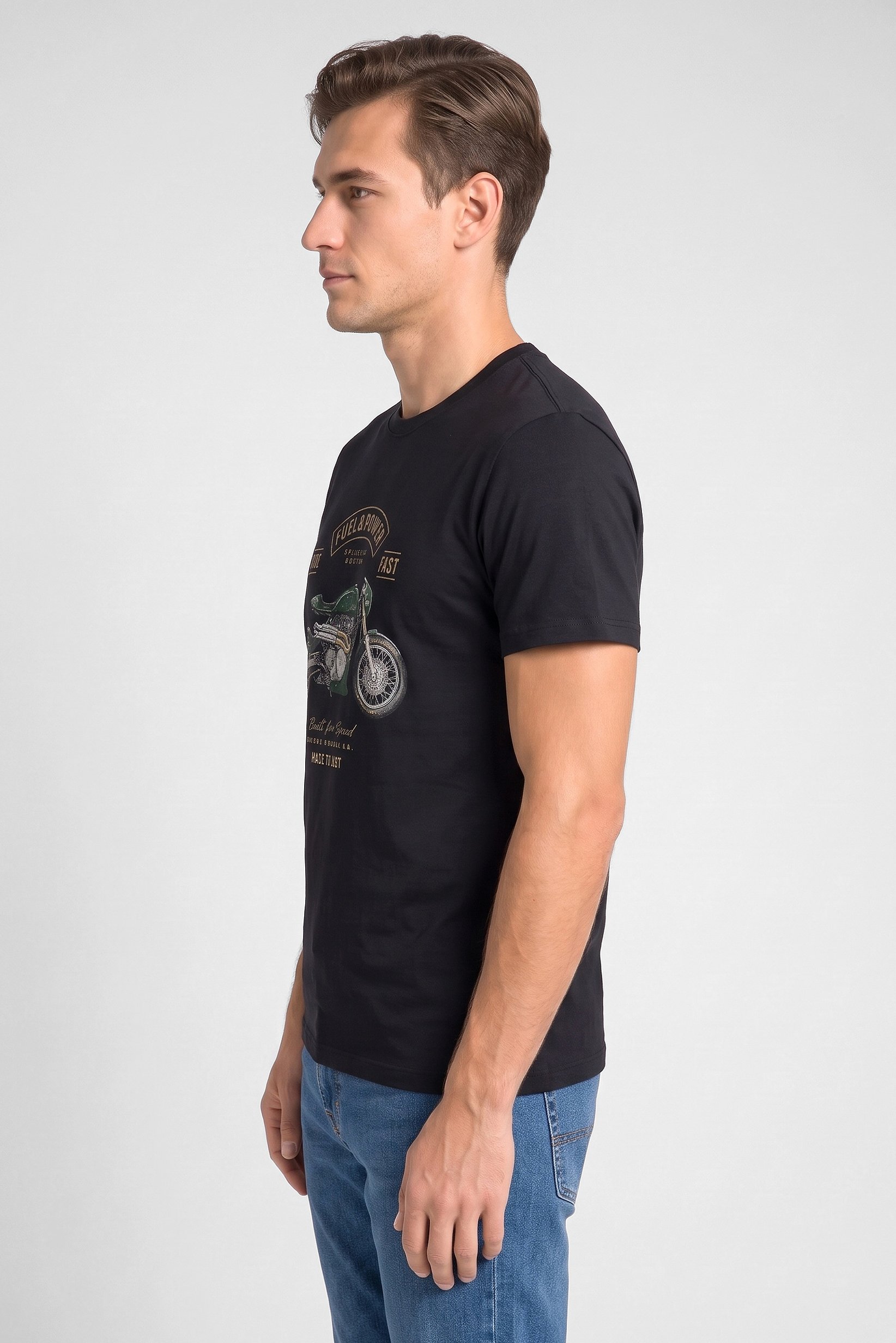 Men Crew Neck Short Sleeve Graphic Print T-Shirt, Black
