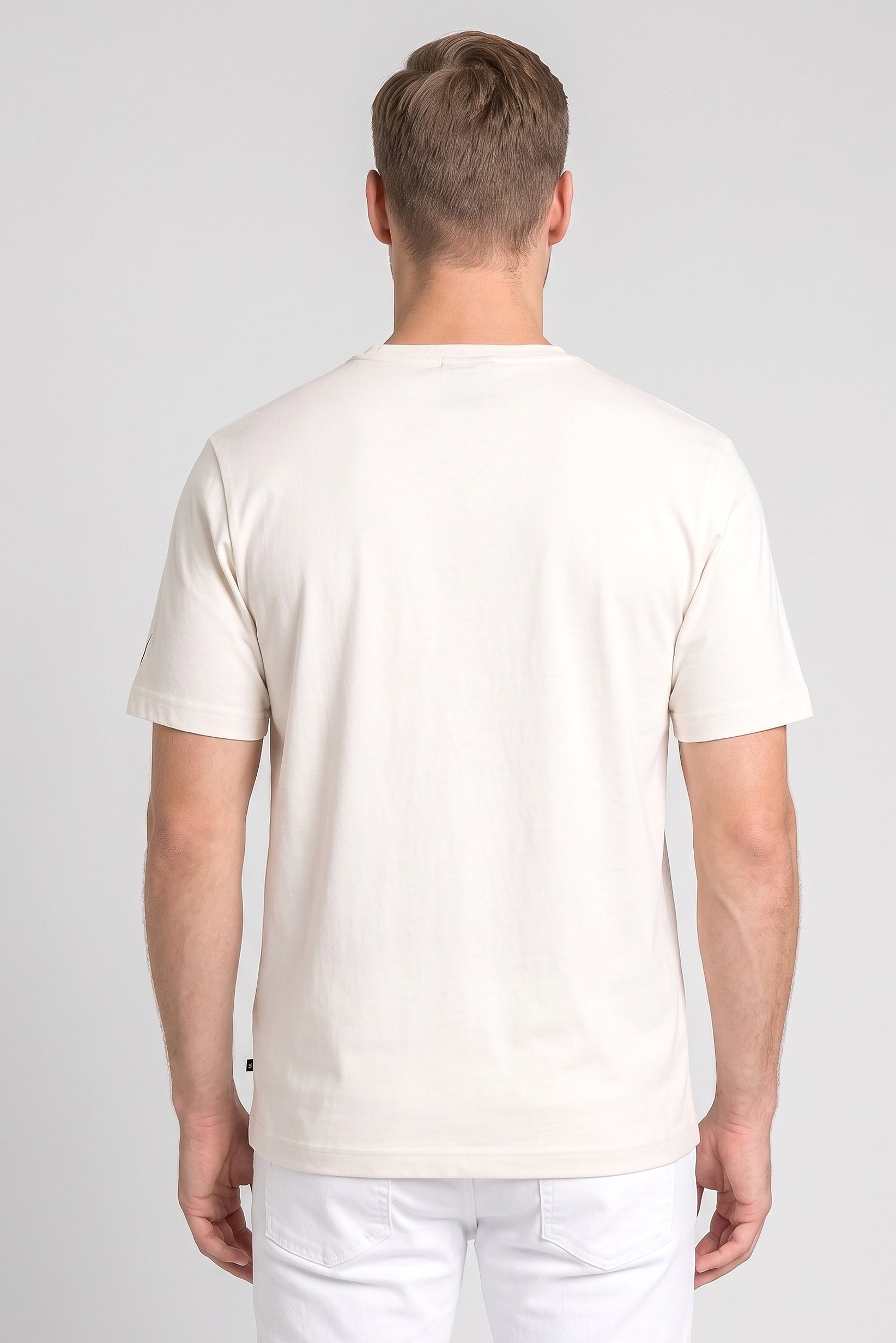 Men Crew Neck Short Sleeve Graphic Print T-Shirt, Cream
