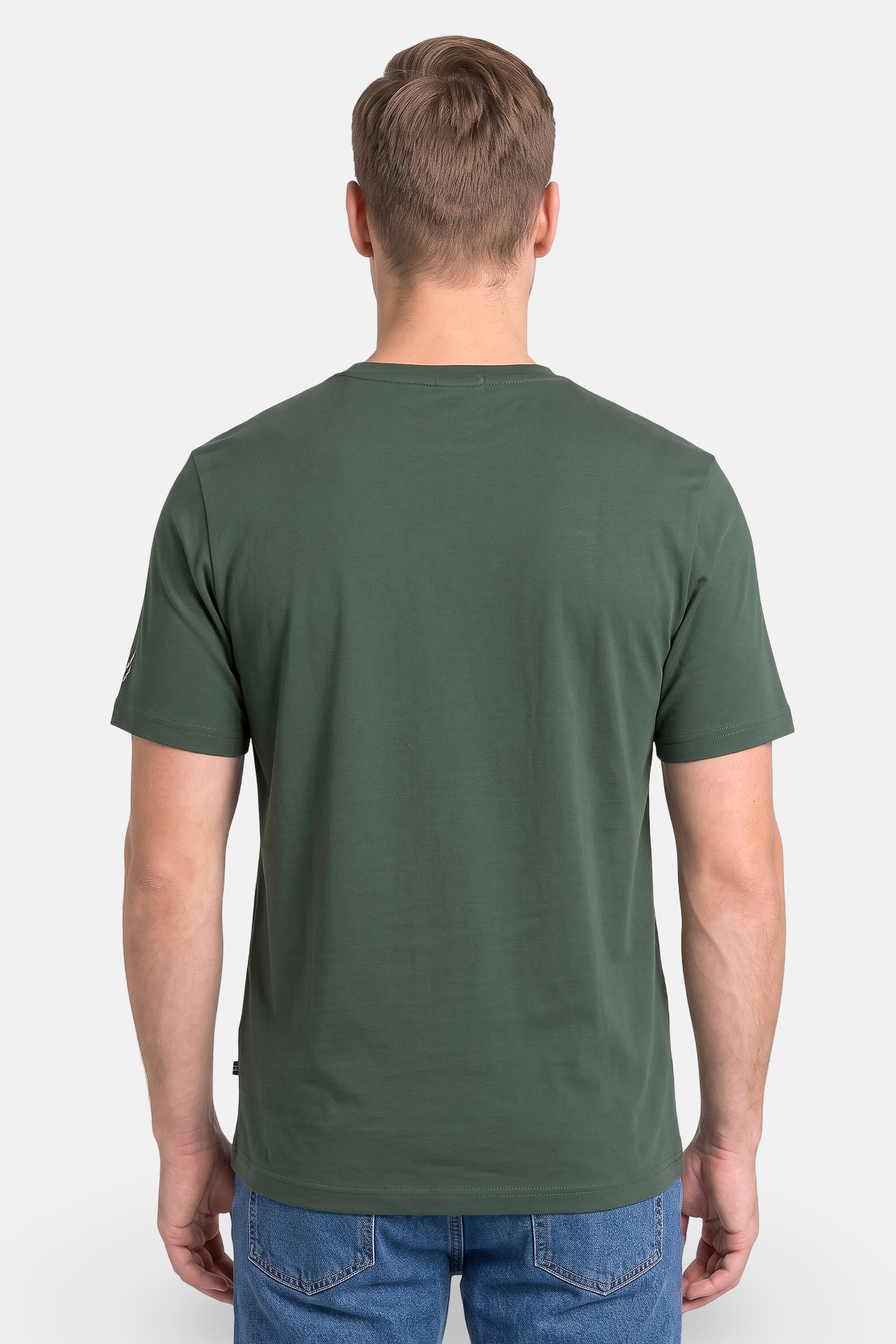Men Crew Neck Short Sleeve Embroidered Logo T-Shirt, Dark Green