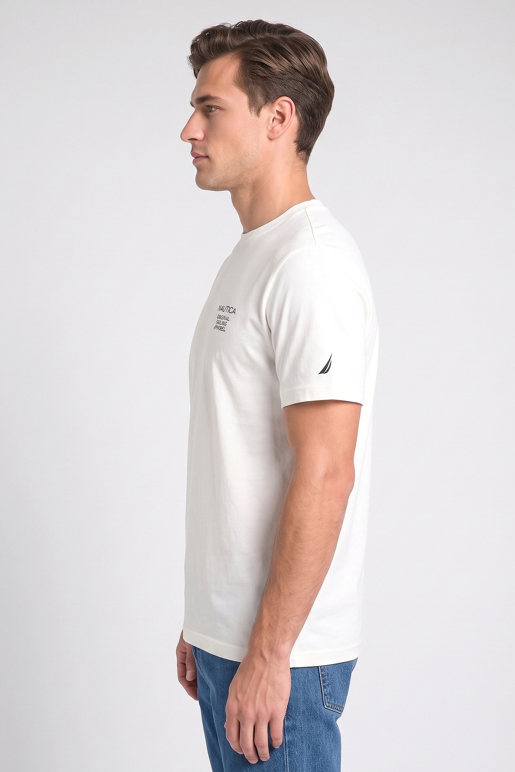 Men Crew Neck Short Sleeve Brand Logo T-Shirt, White