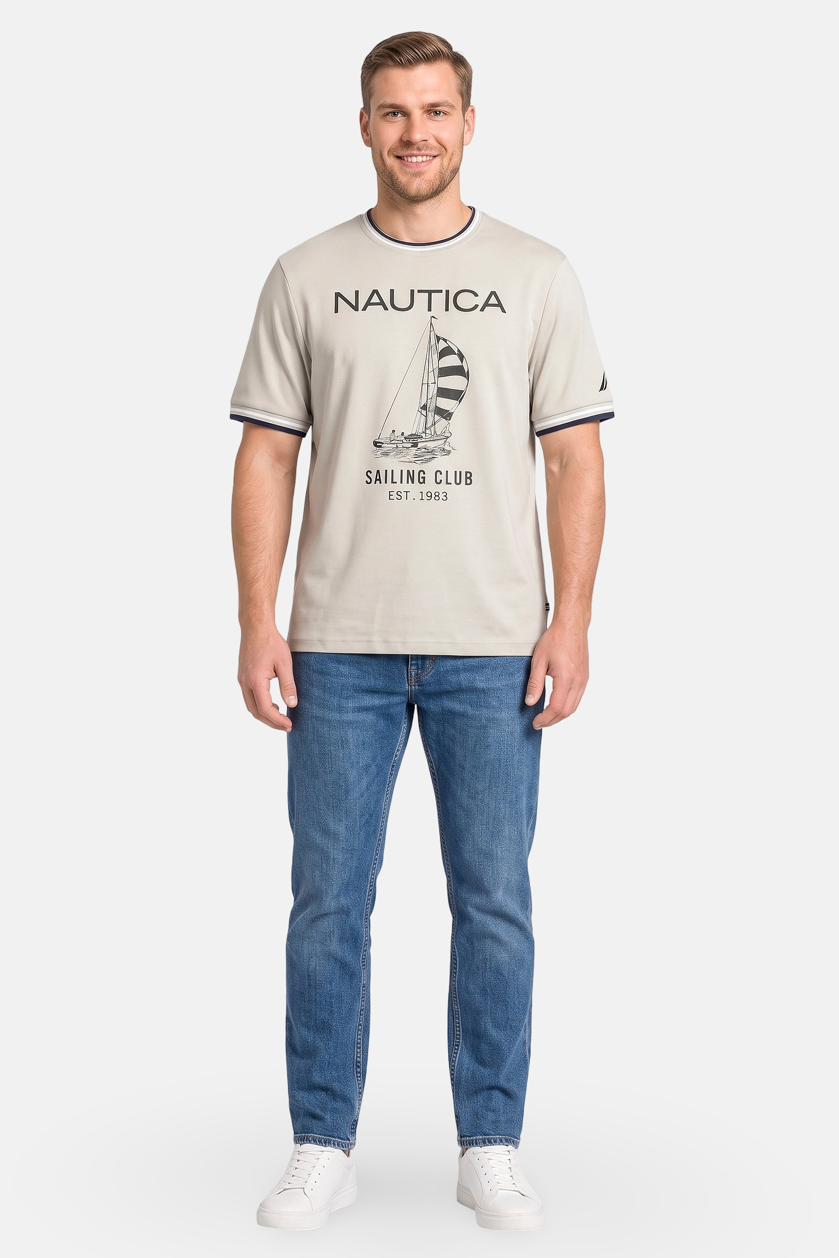 Men Crew Neck Short Sleeve Graphic Print T-Shirt, Light Grey