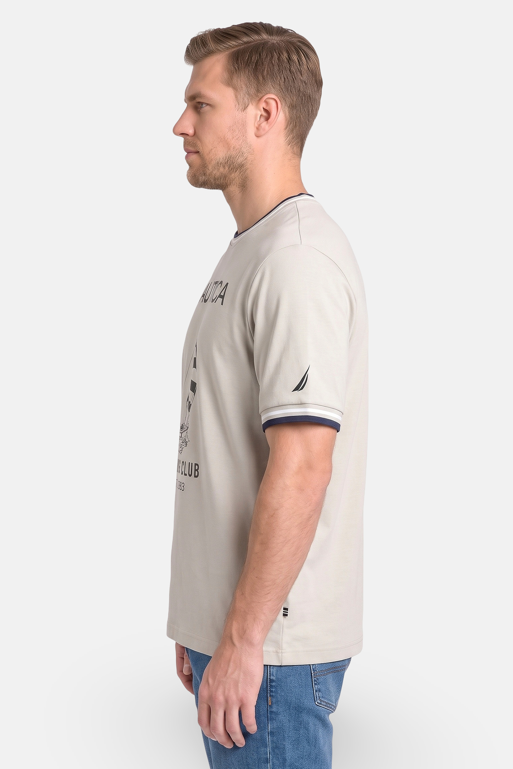 Men Crew Neck Short Sleeve Graphic Print T-Shirt, Light Grey