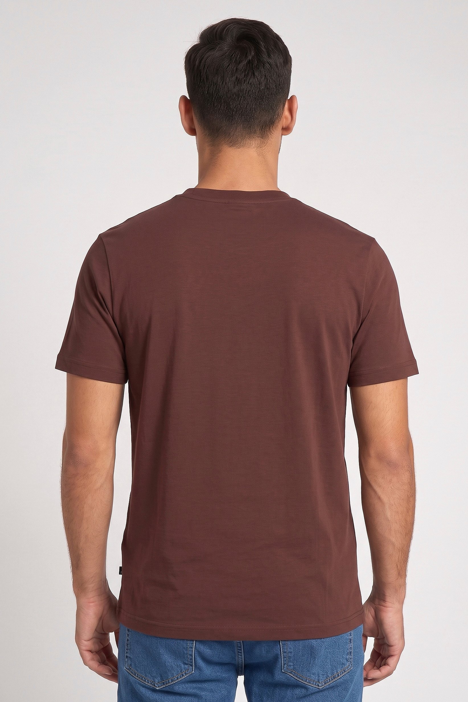 Men Crew Neck Short Sleeve Embroidered Logo T-Shirt, Chocolate Brown