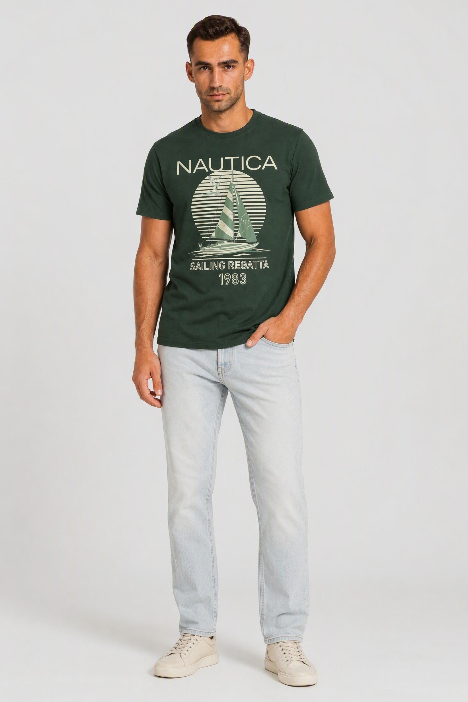 Men Crew Neck Short Sleeve Graphic Print T-Shirt, Green