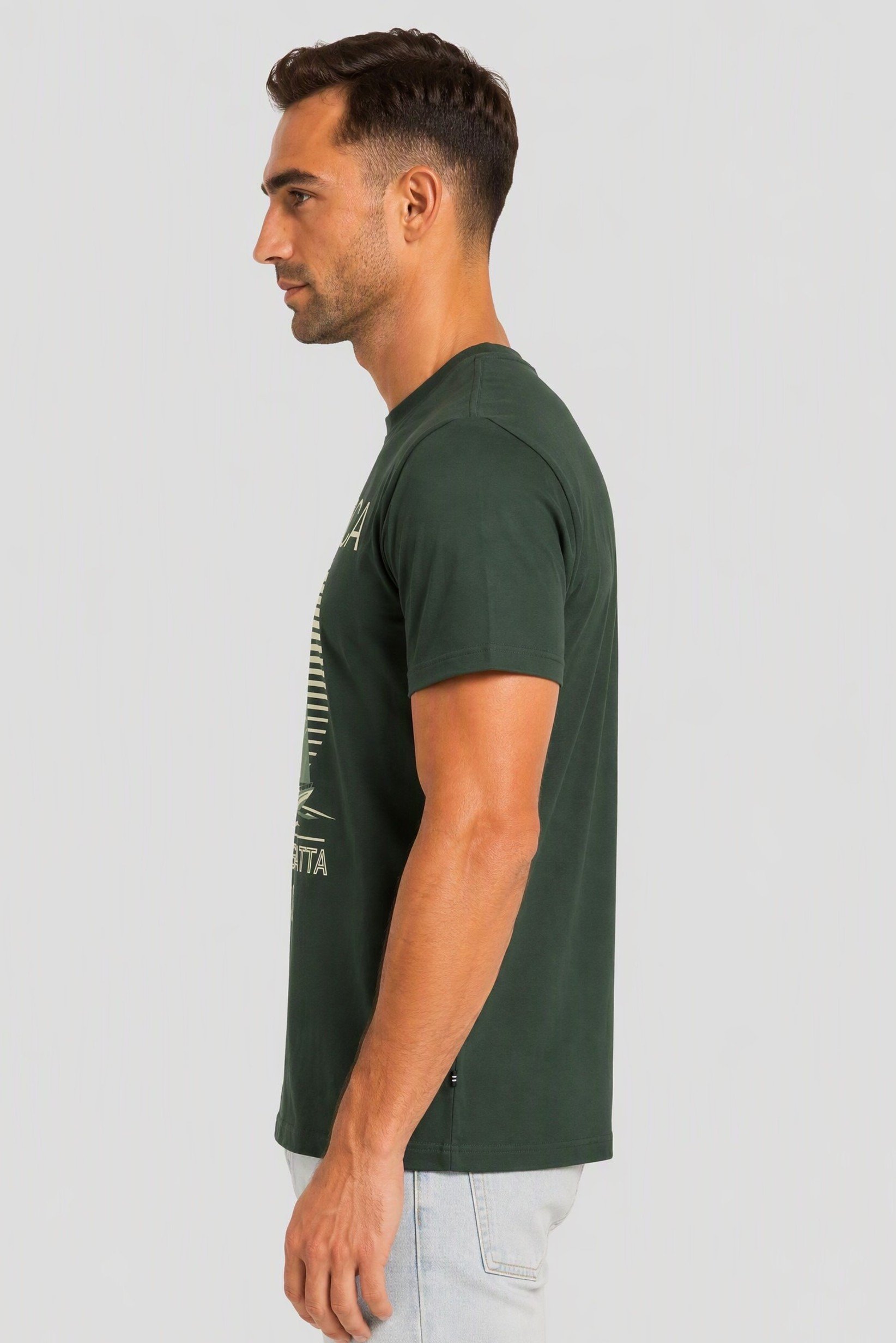Men Crew Neck Short Sleeve Graphic Print T-Shirt, Green