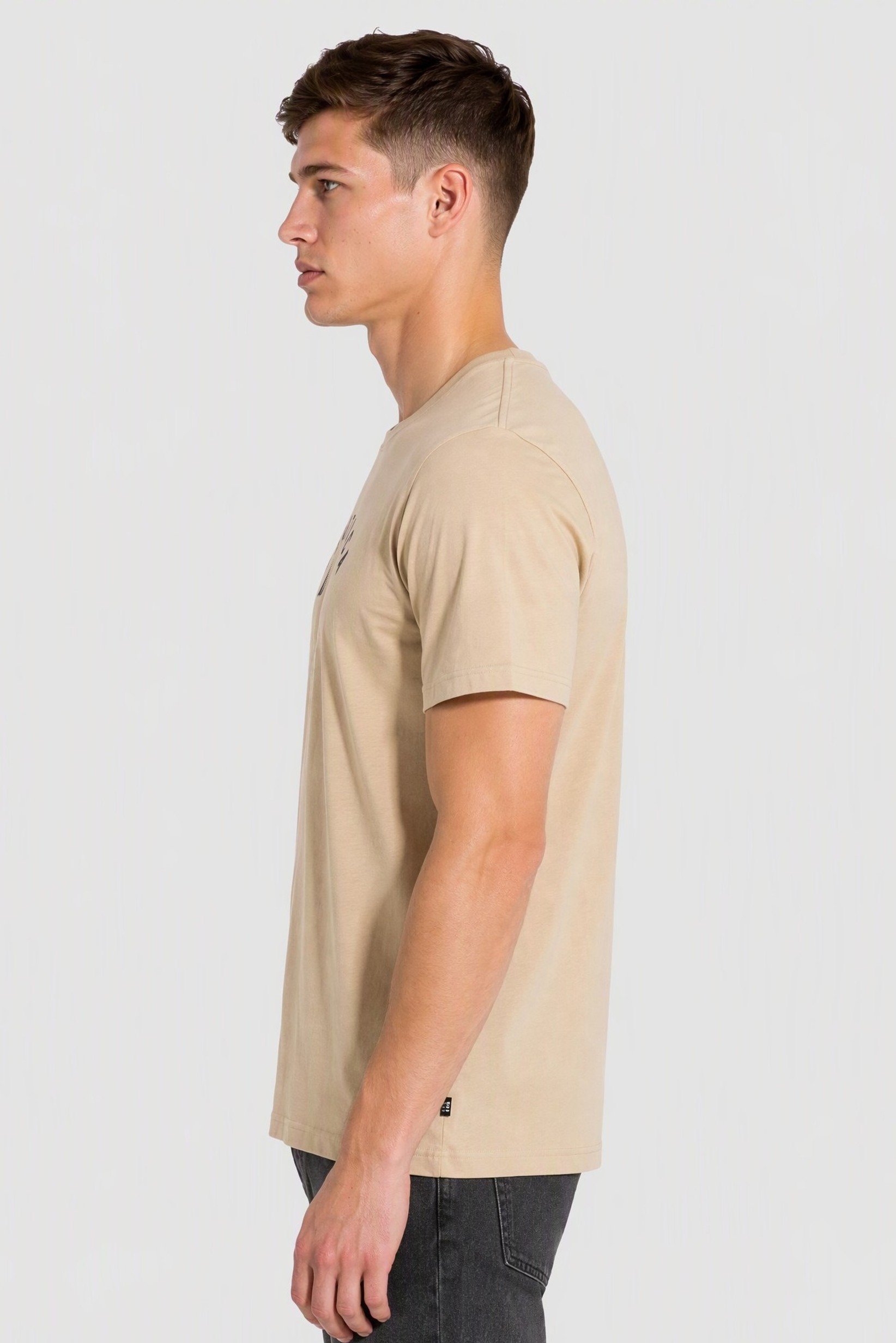 Men Crew Neck Short Sleeve Brand Logo T-Shirt, Beige