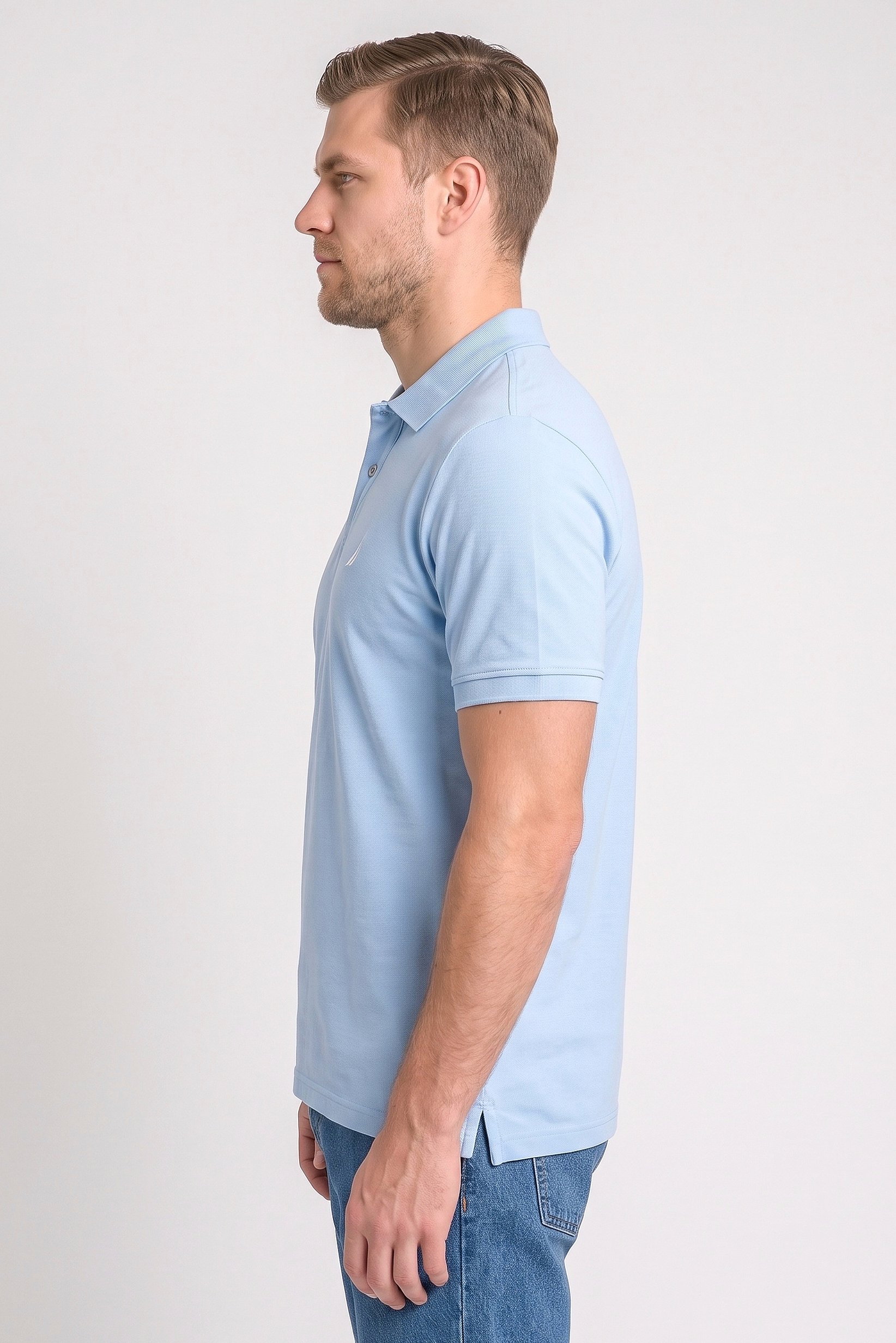 Men Classic Fit Embroidered Logo Short Sleeve Polo Shirt, Light Blue